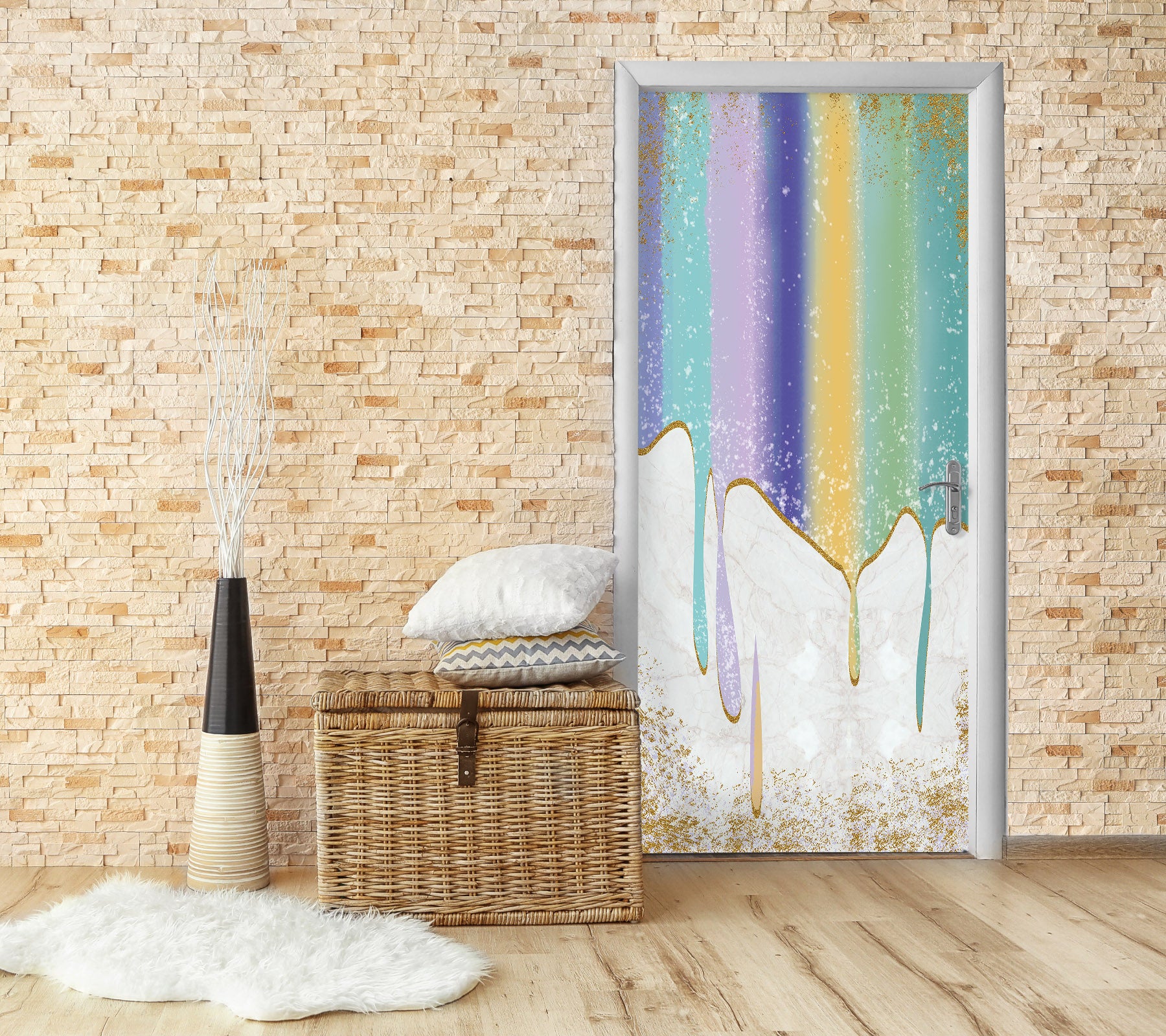 3D Color Stripes 21204 Door Mural