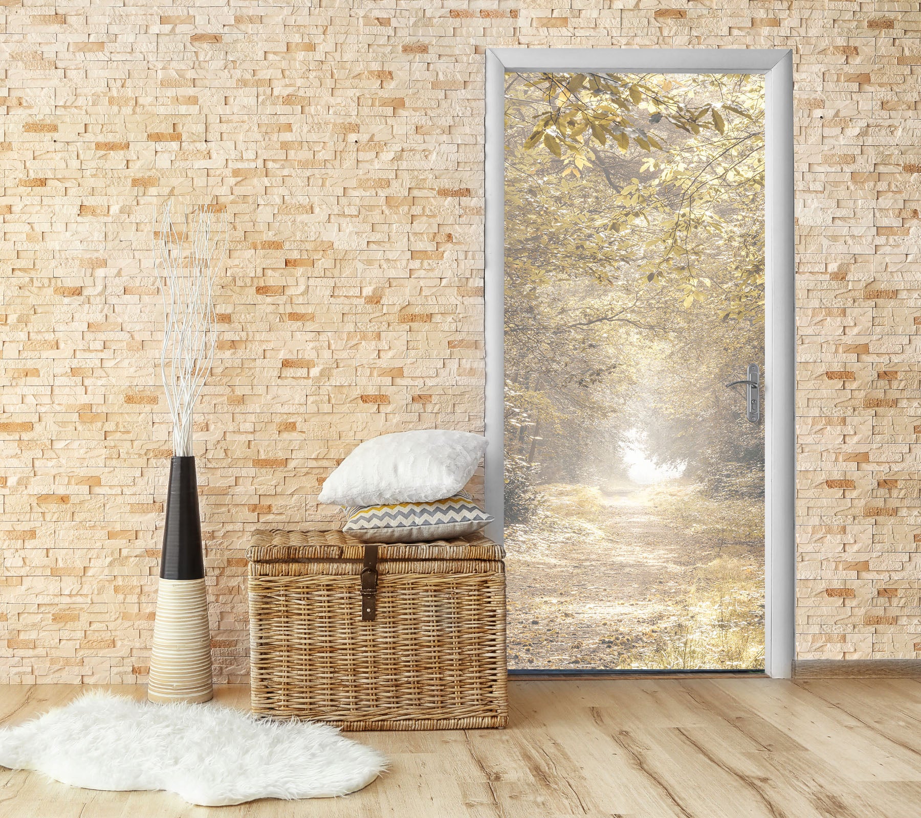 3D Yellow Leaves 5192 Assaf Frank Door Mural