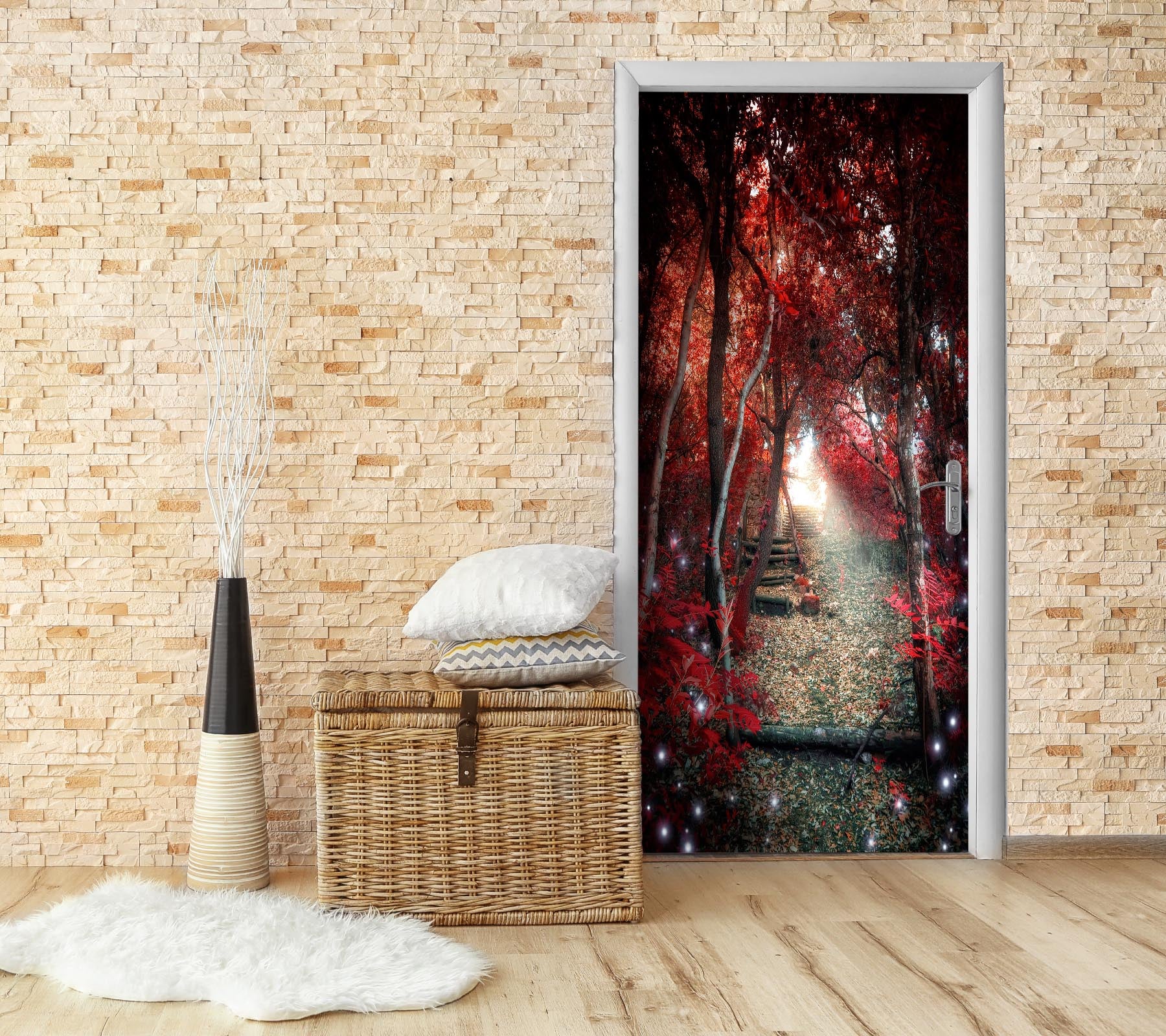 3D Red Maple Forest 22033 Door Mural