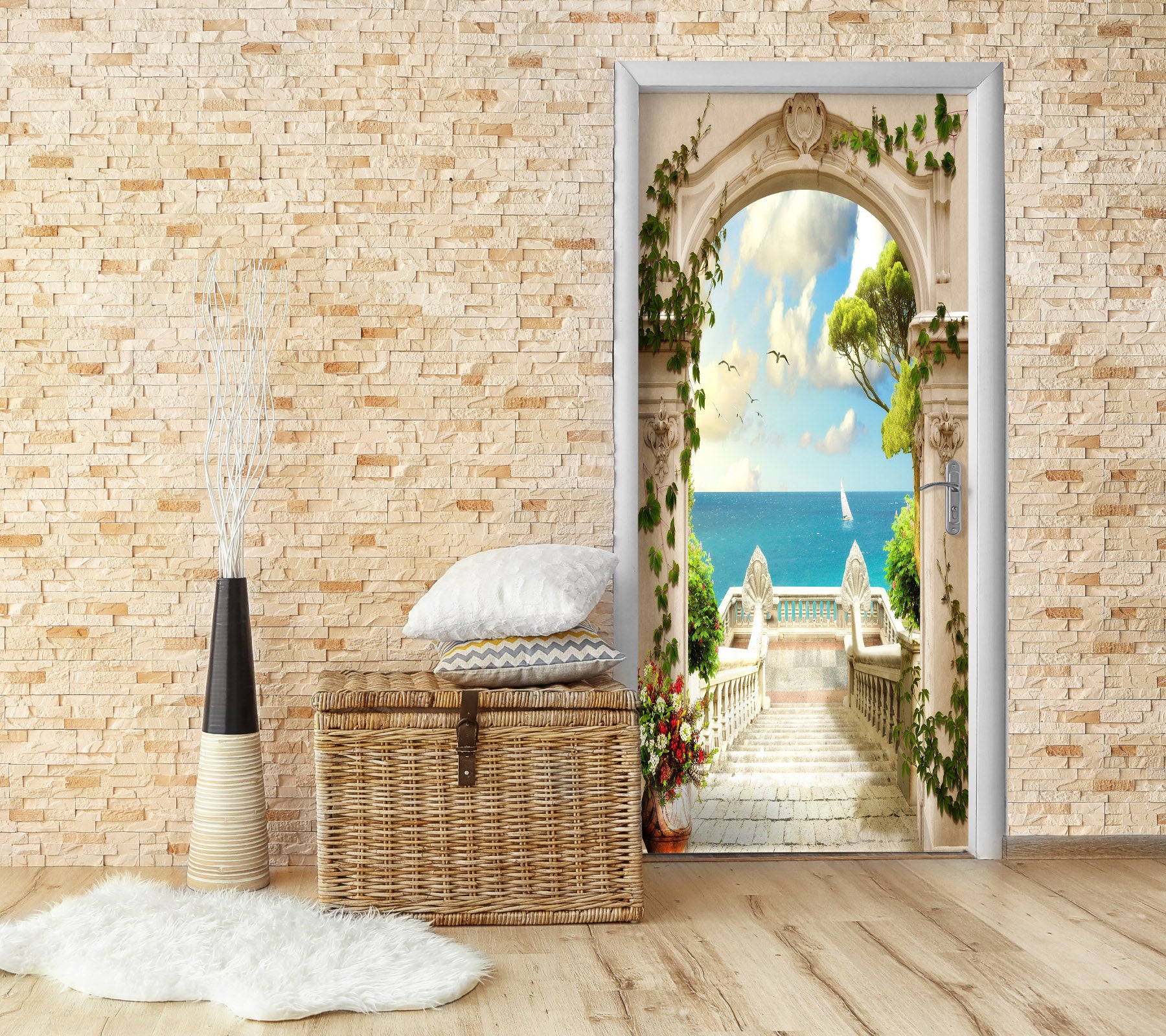 3D Stairs Sea 22099 Door Mural