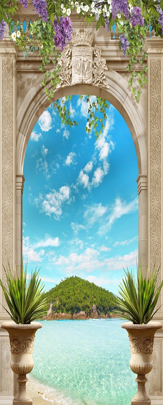 3D castle peak blue sky and white clouds painting door mural Wallpaper AJ Wallpaper 