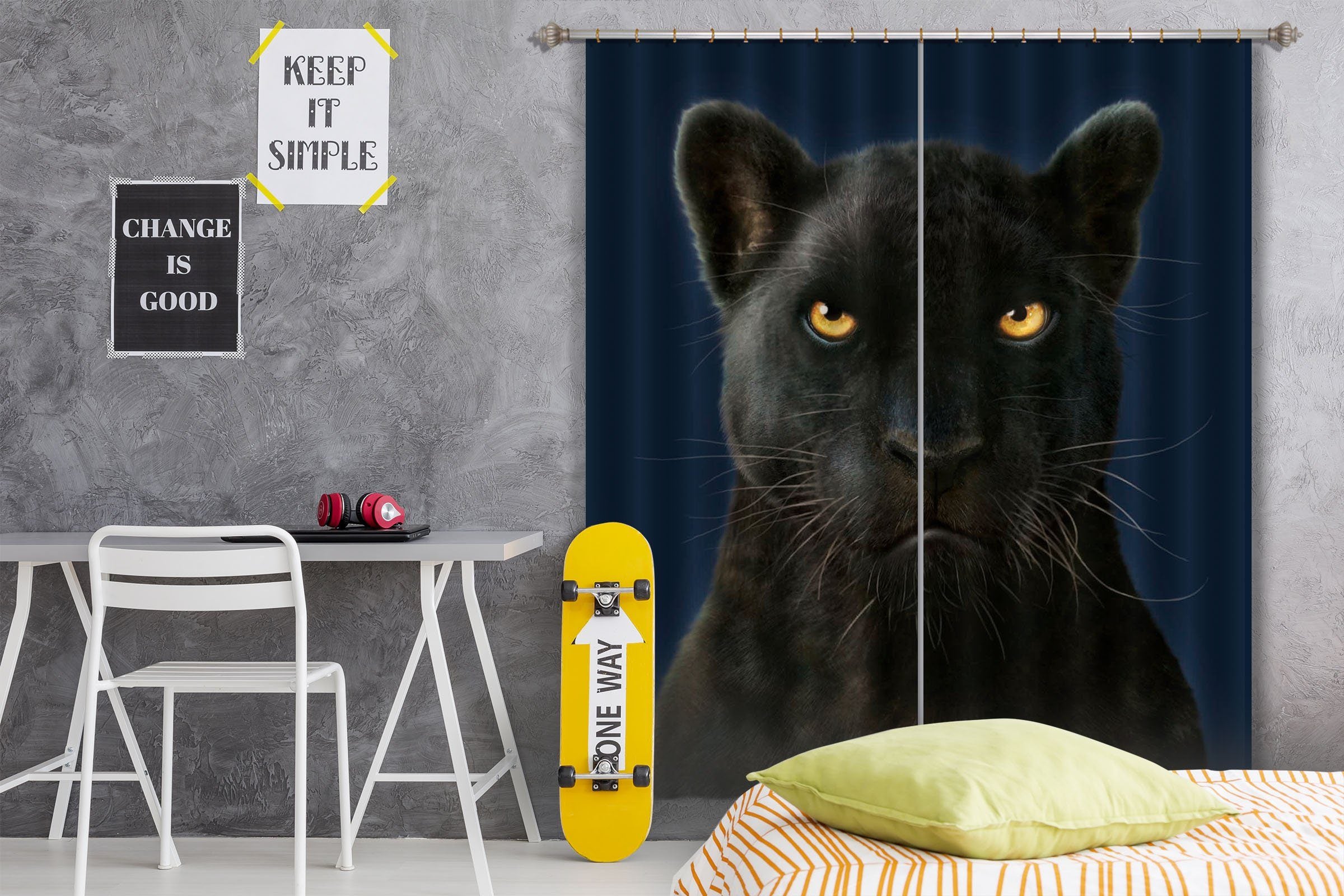 3D Black Panther Portrait 012 Vincent Hie Curtain Curtains Drapes Curtains AJ Creativity Home 