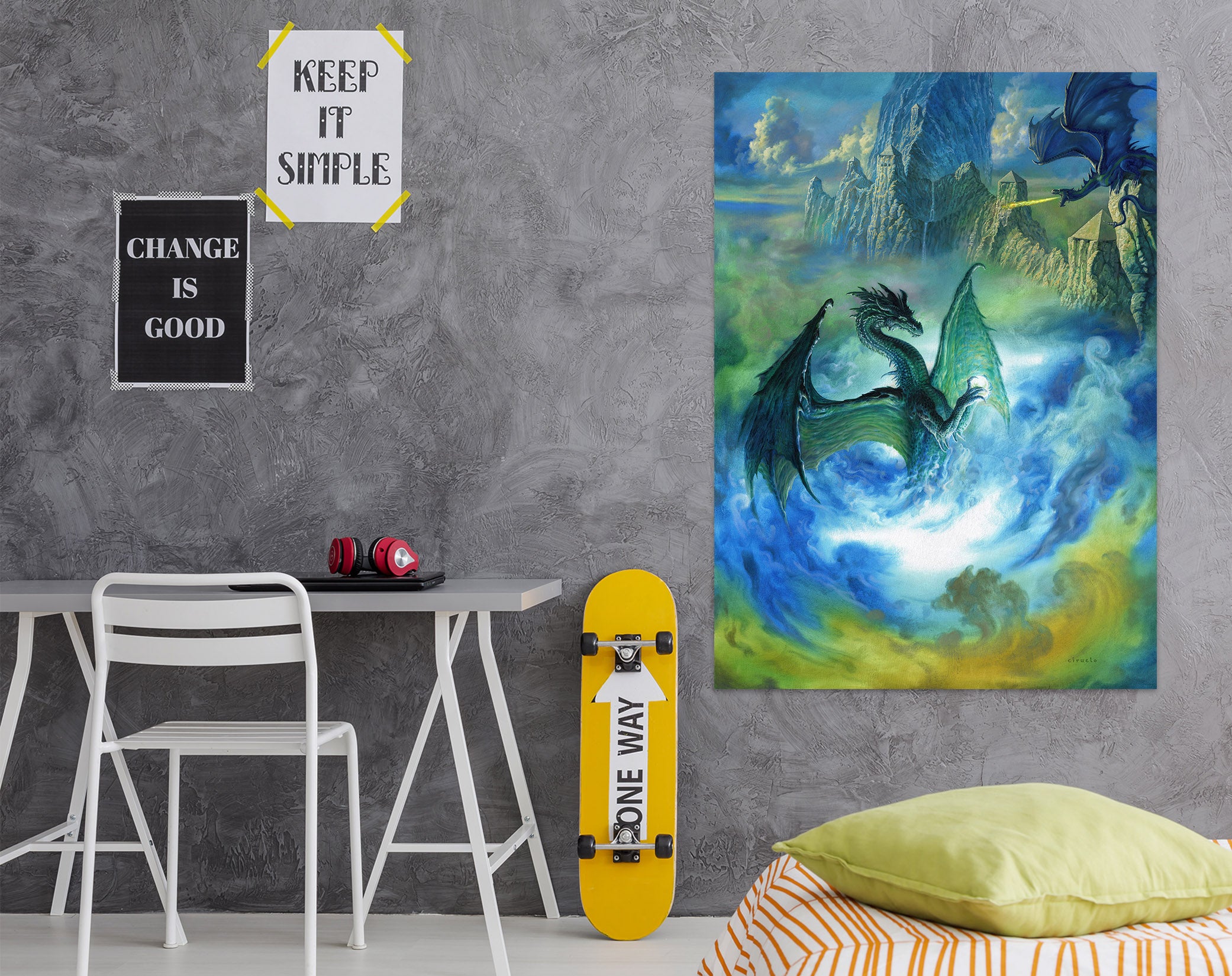 3D Mountain Blue Cloud Dragon 8136 Ciruelo Wall Sticker