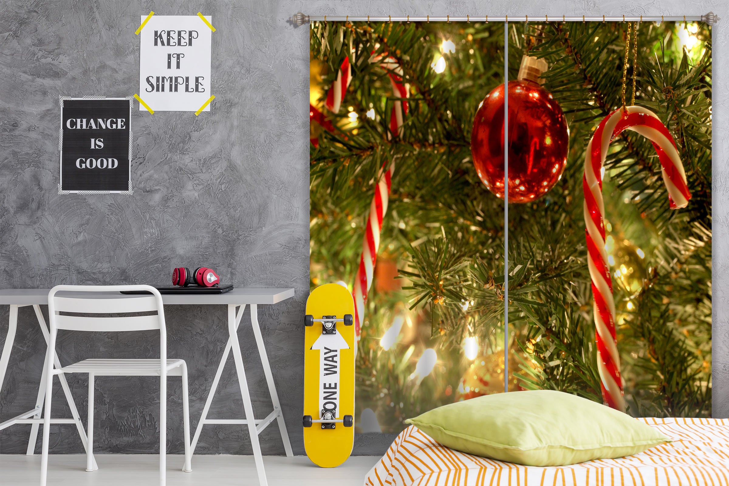 3D Candy Cane Red Ball 52066 Christmas Curtains Drapes Xmas