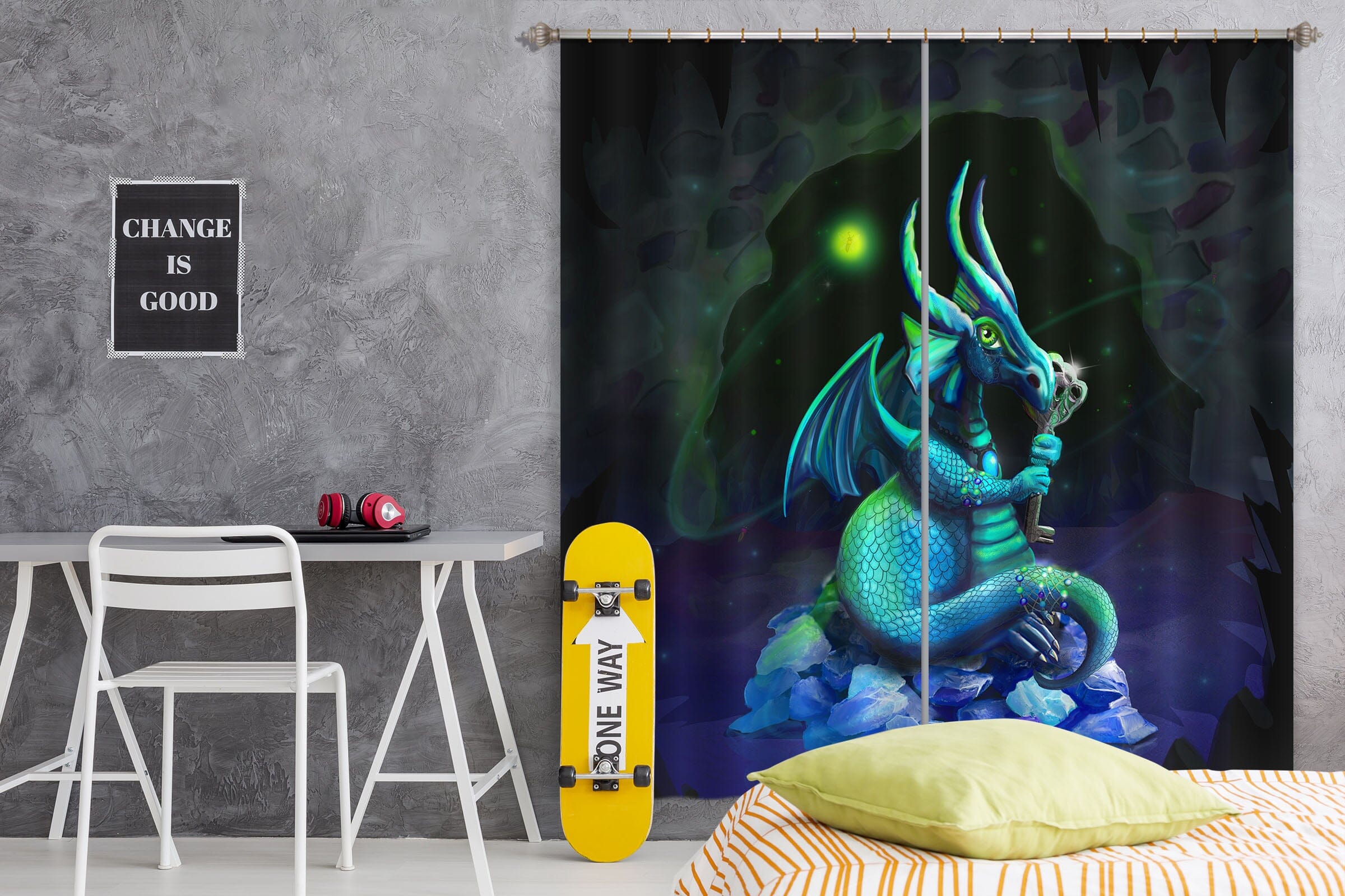 3D Night Dragon 103 Rose Catherine Khan Curtain Curtains Drapes Curtains AJ Creativity Home 