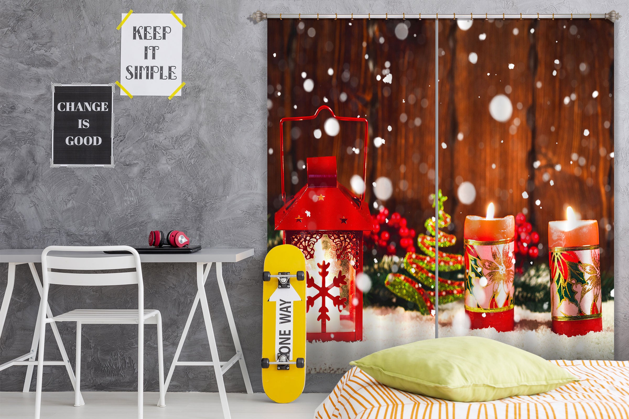 3D Snow Candle 52059 Christmas Curtains Drapes Xmas