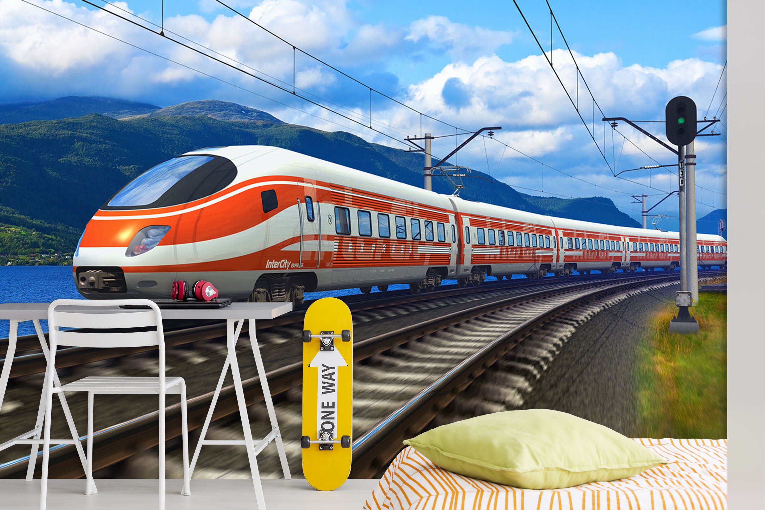 3D Red High Speed Rail 148 Vehicle Wall Murals