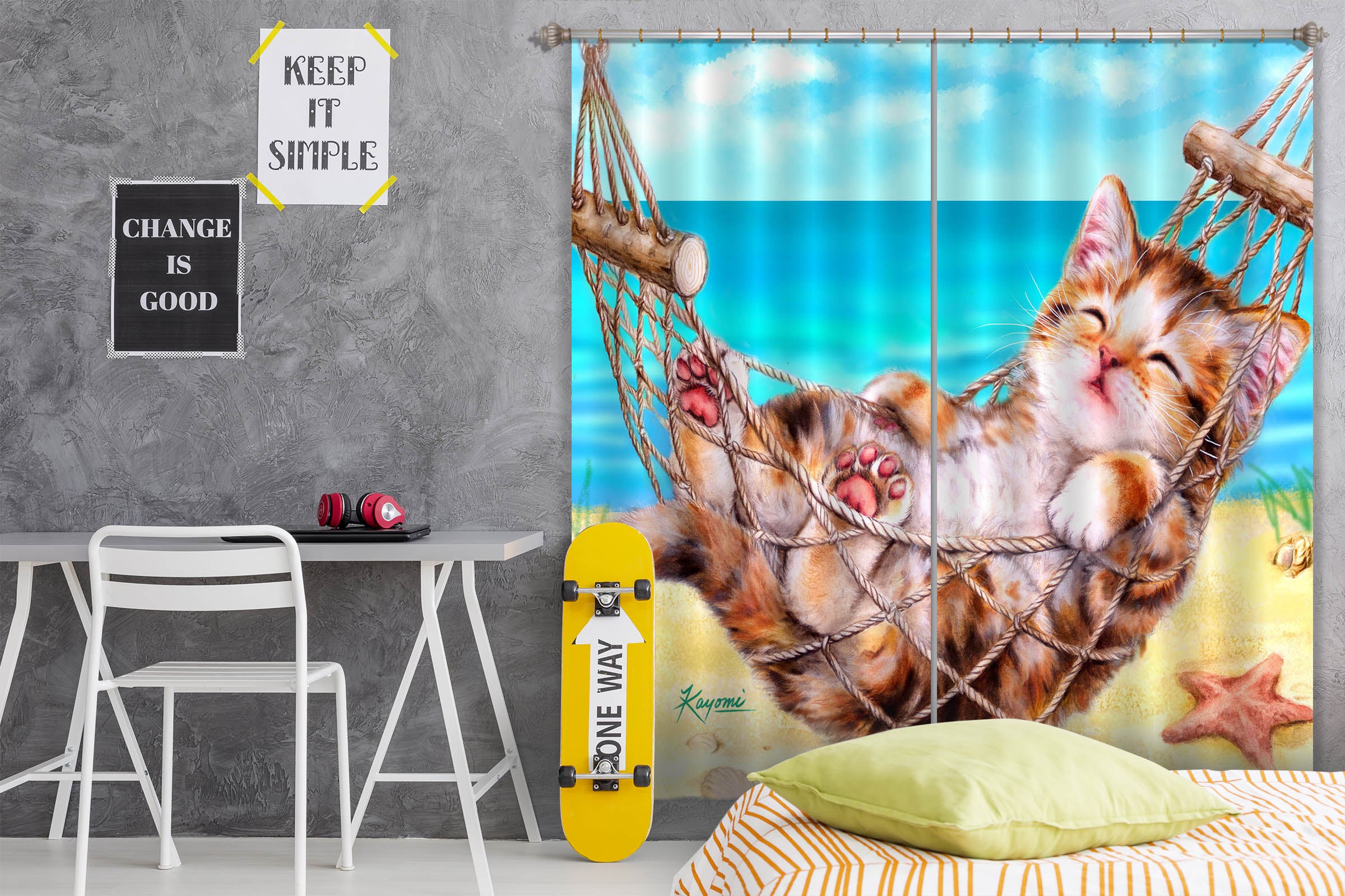 3D Beach Cat 9013 Kayomi Harai Curtain Curtains Drapes