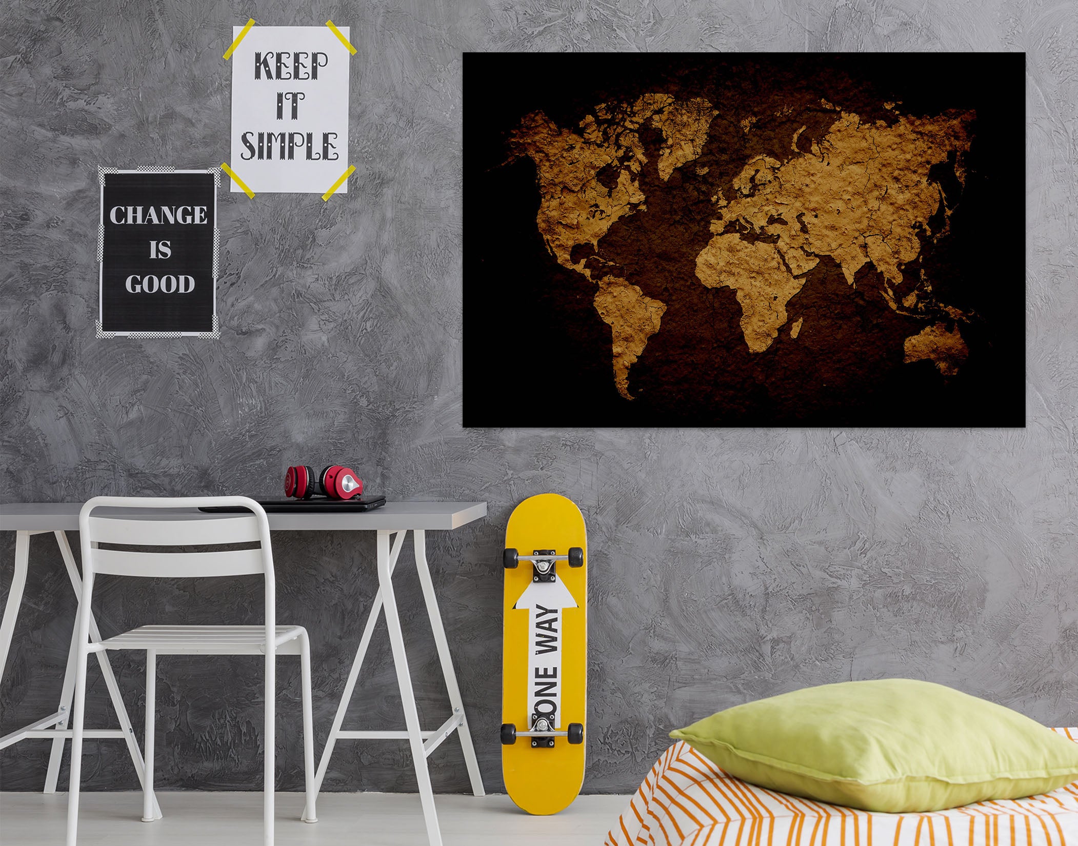 3D Golden Shadow 207 World Map Wall Sticker