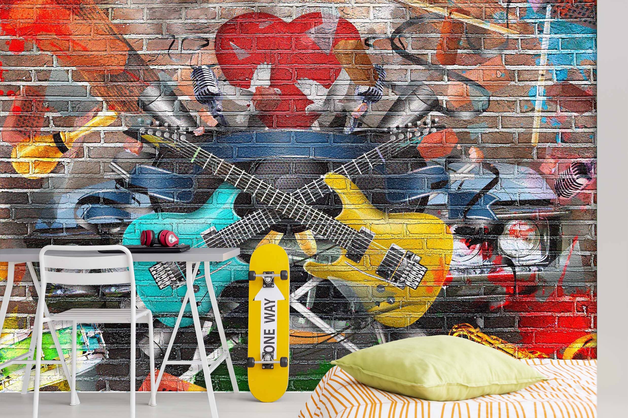 3D Graffiti Guitar 143 Wall Murals Wallpaper AJ Wallpaper 2 