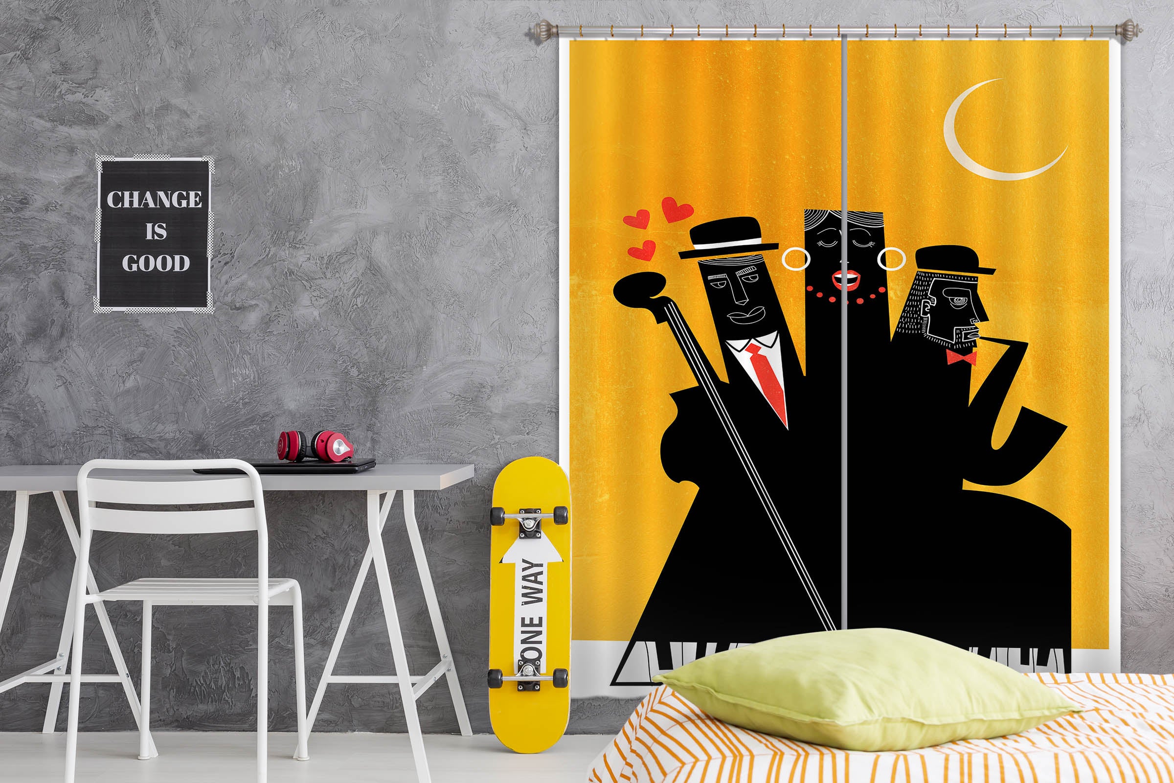 3D Casablanca Jazz 1022 Boris Draschoff Curtain Curtains Drapes