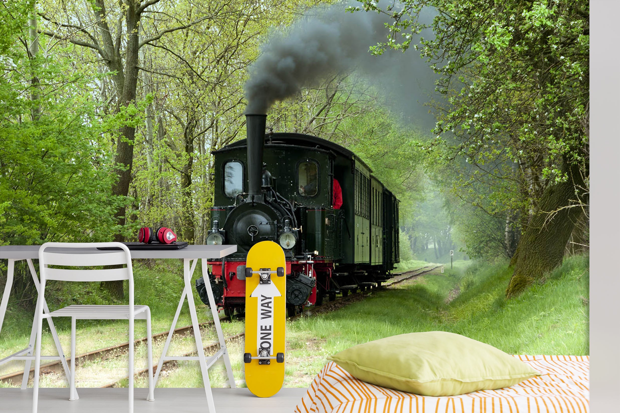 3D Black Train Woods 254 Vehicle Wall Murals
