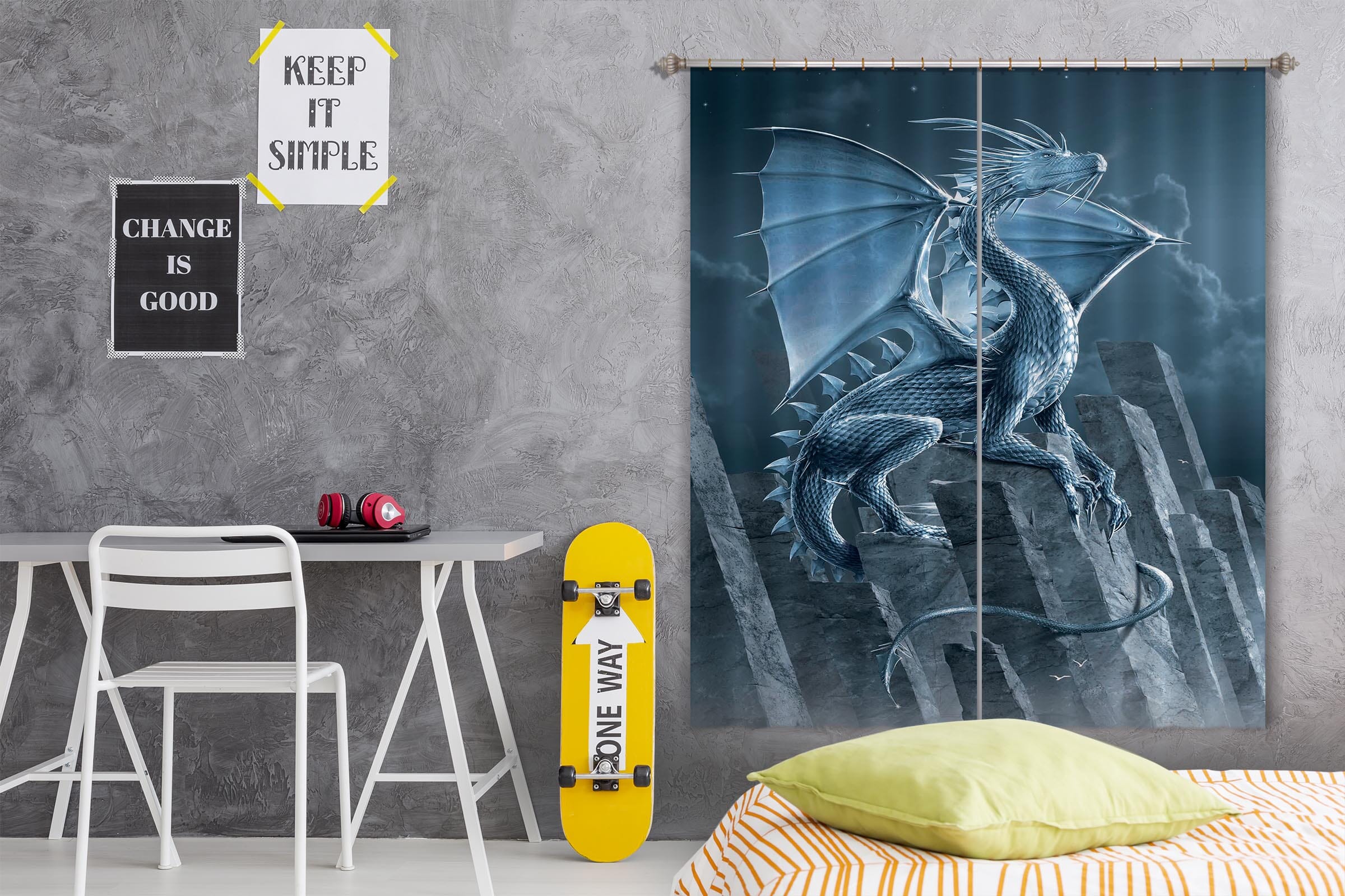 3D Silver Dragon 072 Vincent Hie Curtain Curtains Drapes Curtains AJ Creativity Home 