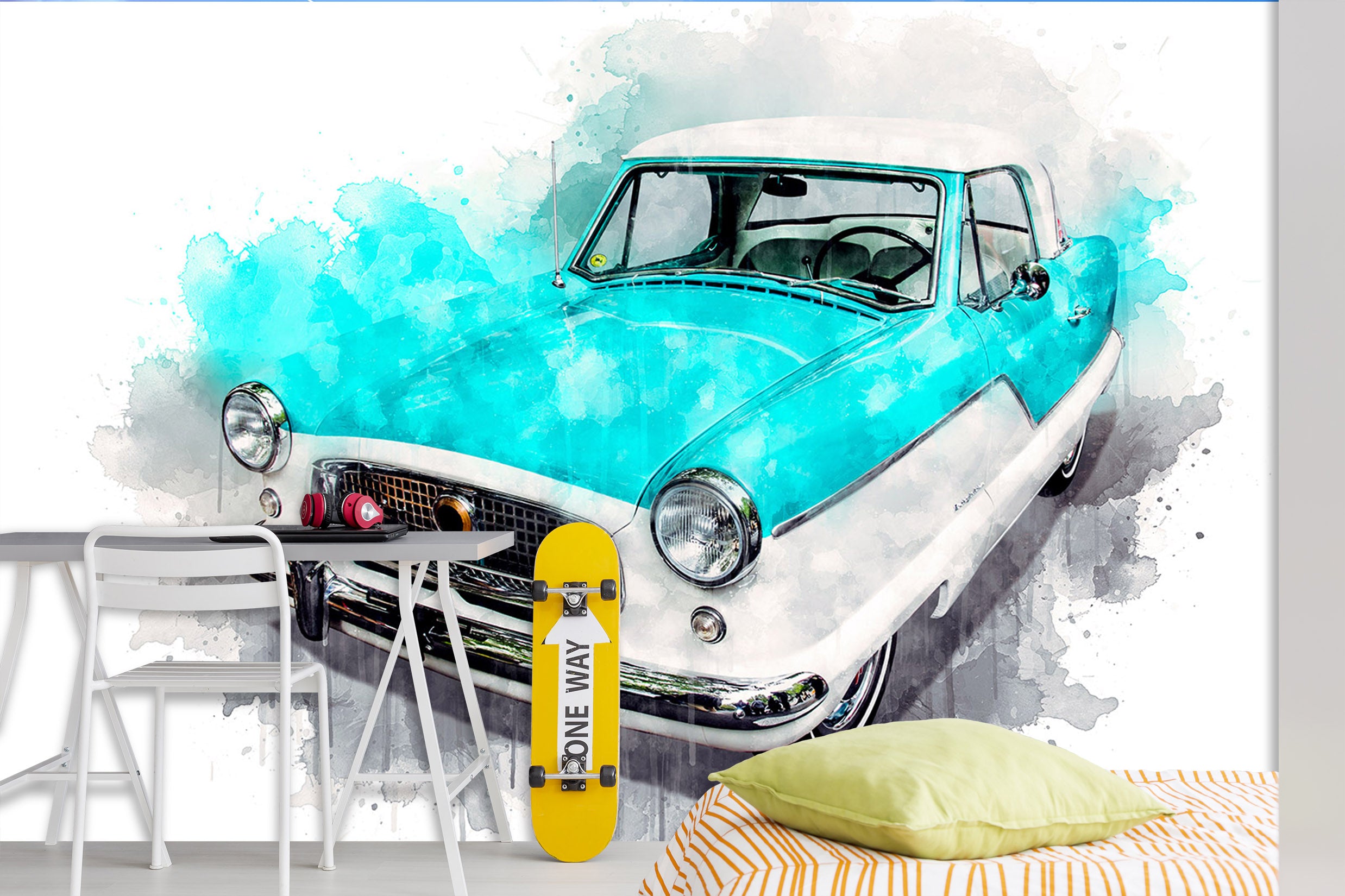 3D Watercolor Classic Car 207 Vehicle Wall Murals