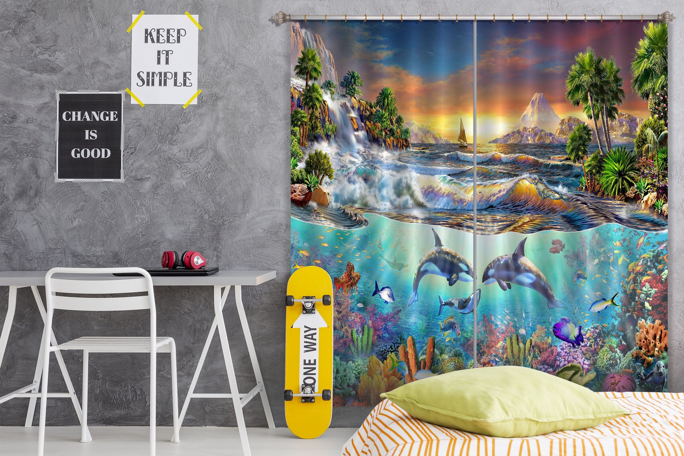 3D Dolphin Ocean 043 Adrian Chesterman Curtain Curtains Drapes Curtains AJ Creativity Home 