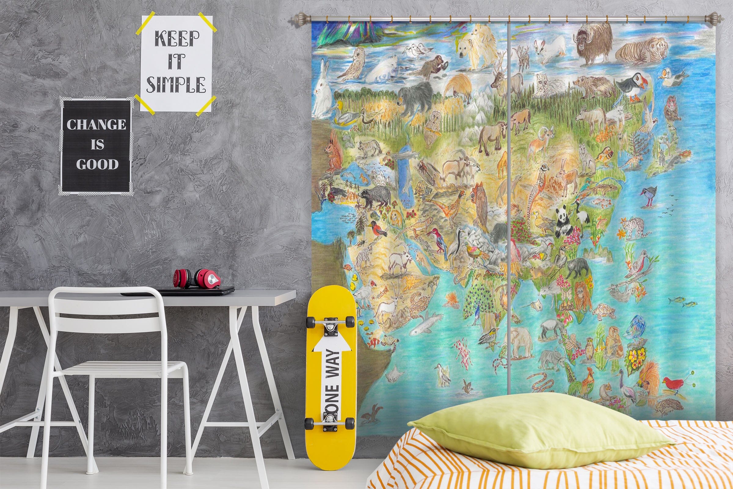 3D Blue Map 041 Michael Sewell Curtain Curtains Drapes Curtains AJ Creativity Home 
