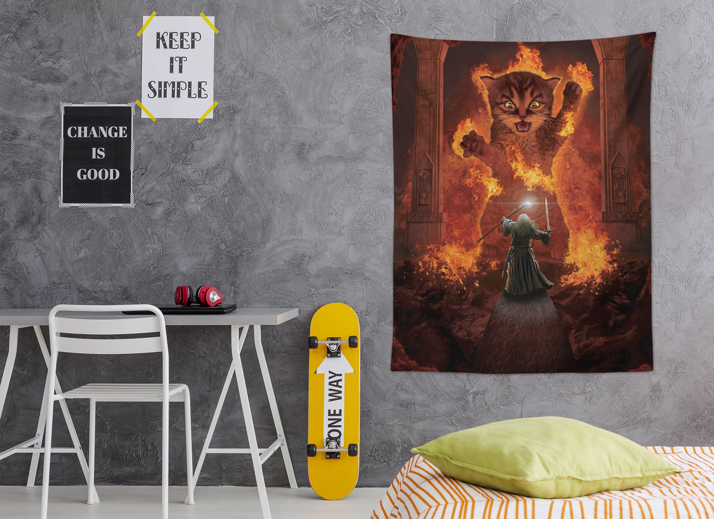 3D Flame Cat 11757 Vincent Tapestry Hanging Cloth Hang