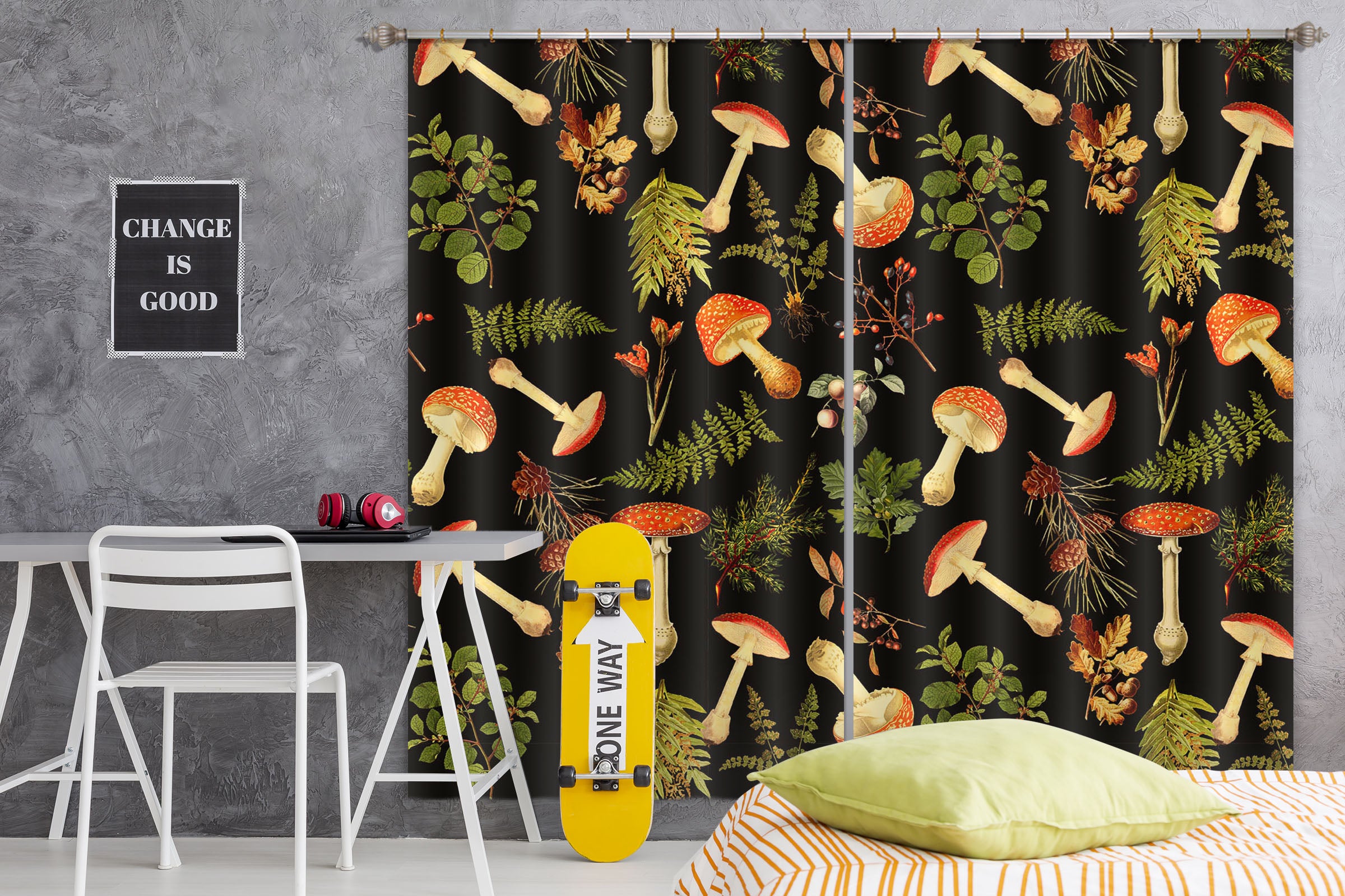 3D Mushroom Leaves 258 Uta Naumann Curtain Curtains Drapes