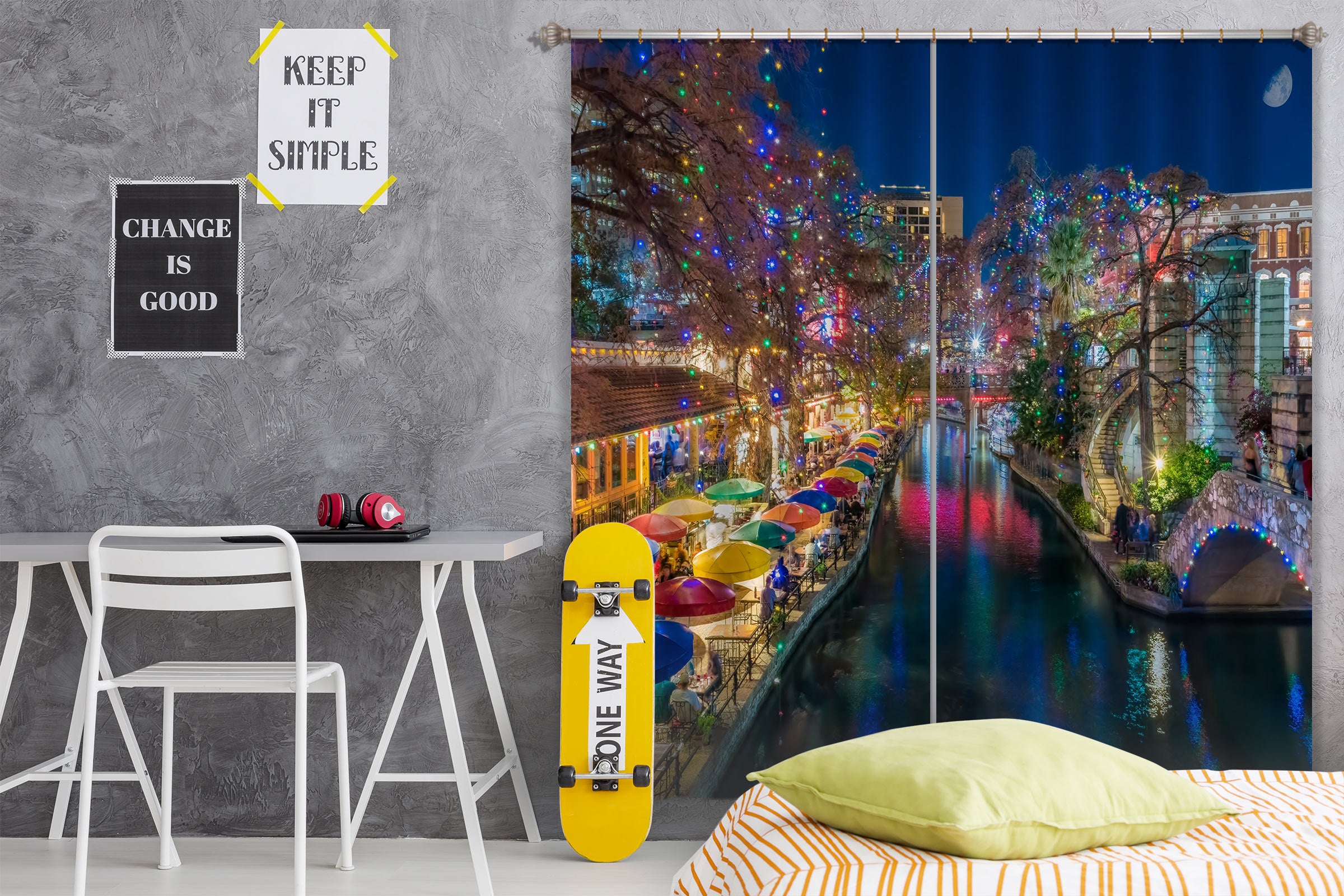 3D Town Lights Lake 5347 Beth Sheridan Curtain Curtains Drapes