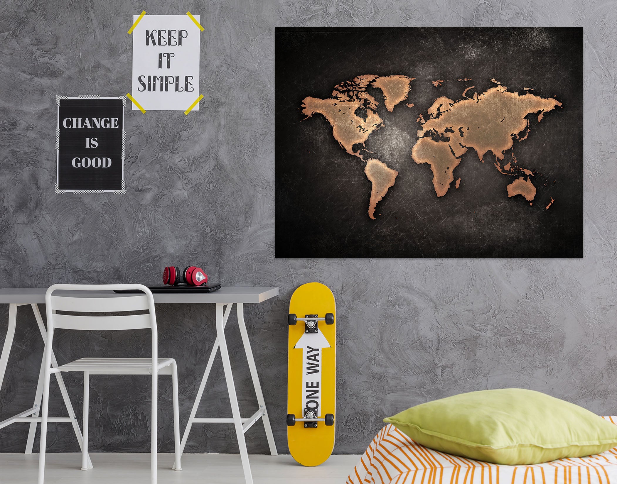 3D Gold Pattern 105 World Map Wall Sticker