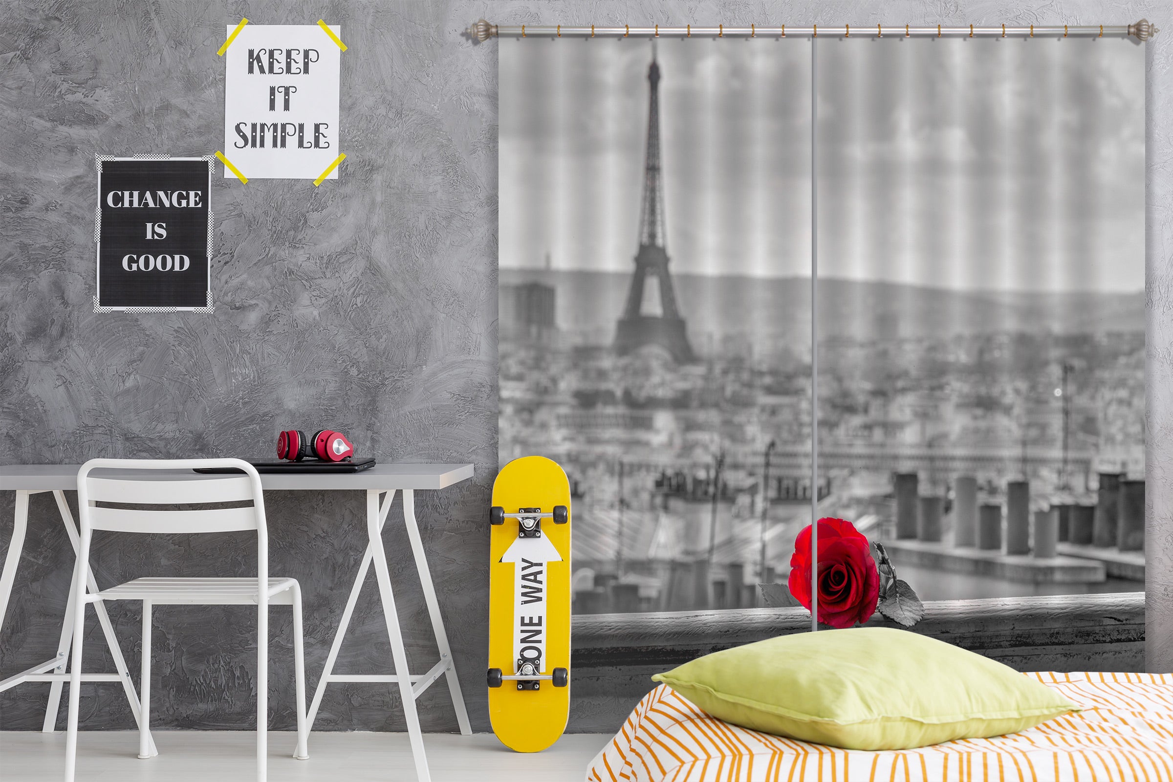 3D Rose Eiffel Tower 026 Assaf Frank Curtain Curtains Drapes