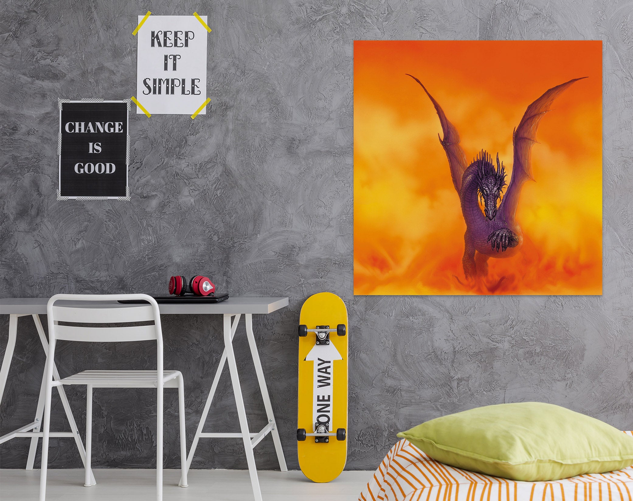3D Orange Sky Purple Dragon 8083 Ciruelo Wall Sticker