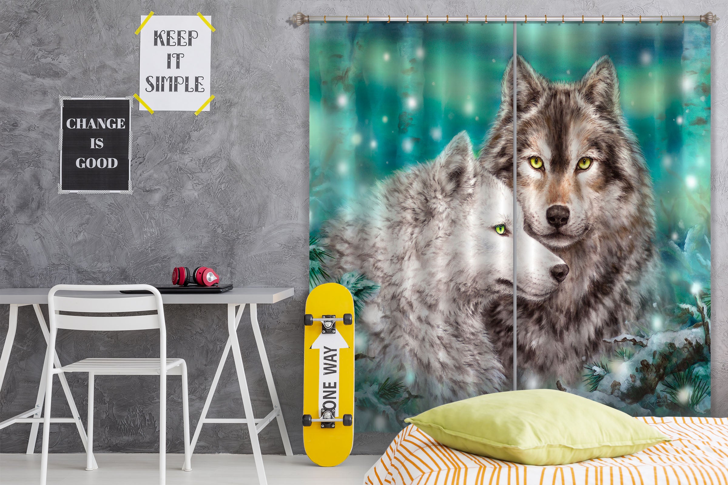 3D Animal Wolf 9096 Kayomi Harai Curtain Curtains Drapes