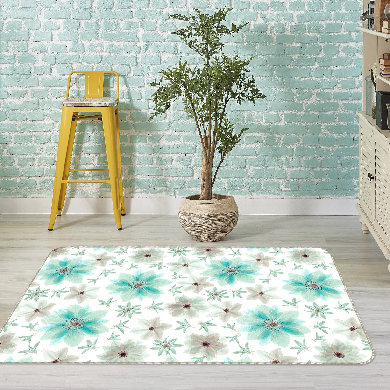 3D Gray Green Flower 83282 Assaf Frank Rug Non Slip Rug Mat