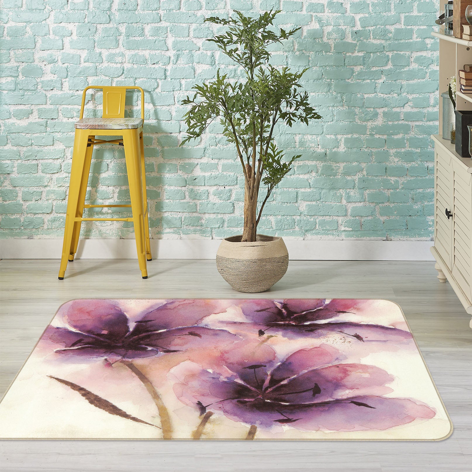 3D Purple Flowers 32057 Non Slip Rug Mat