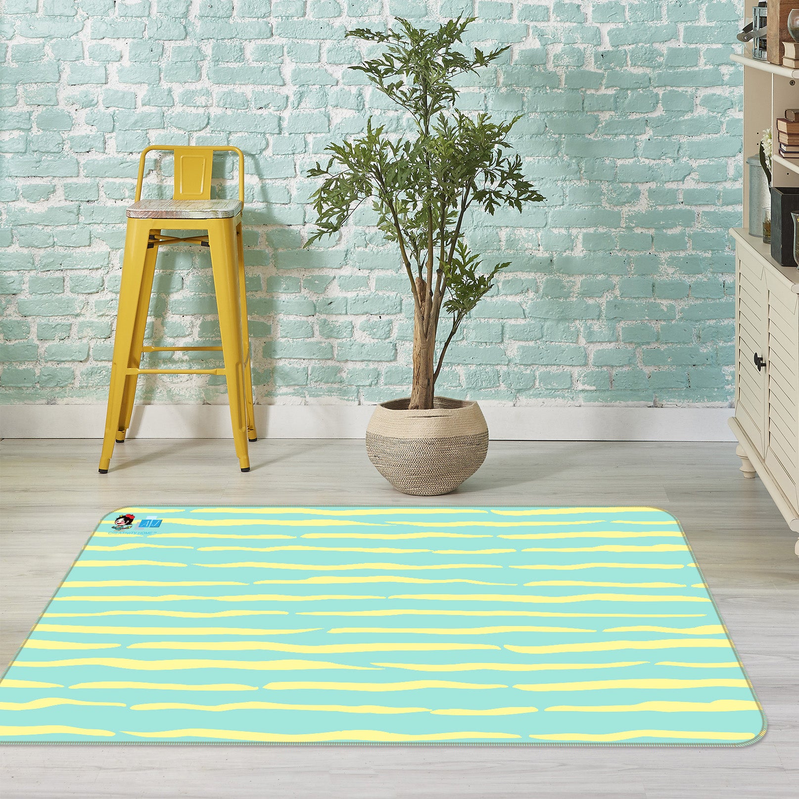3D Green-Yellow Stripes 107108 Kashmira Jayaprakash Rug Non Slip Rug Mat
