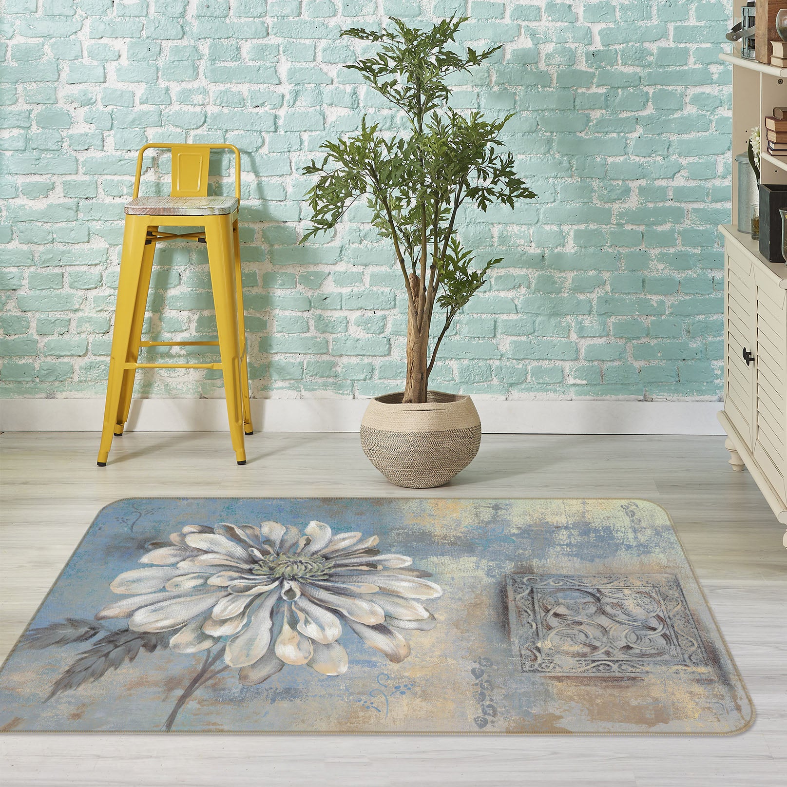 3D Flower Pattern 32076 Non Slip Rug Mat