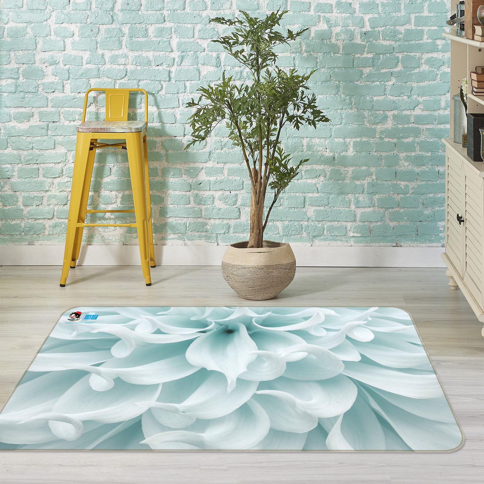 3D Light Blue Flower 6787 Assaf Frank Rug Non Slip Rug Mat