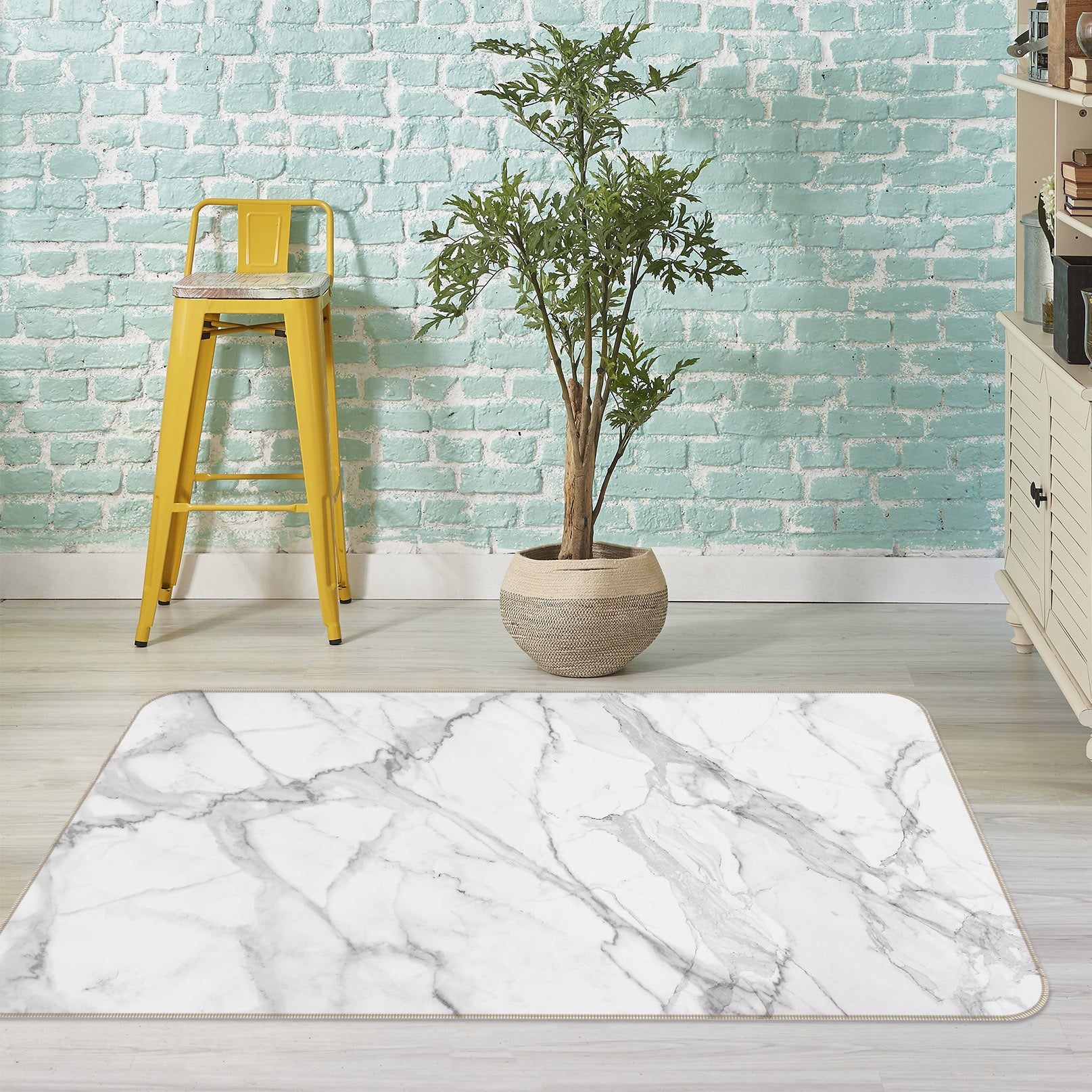 3D White Marble Pattern 27116 Non Slip Rug Mat