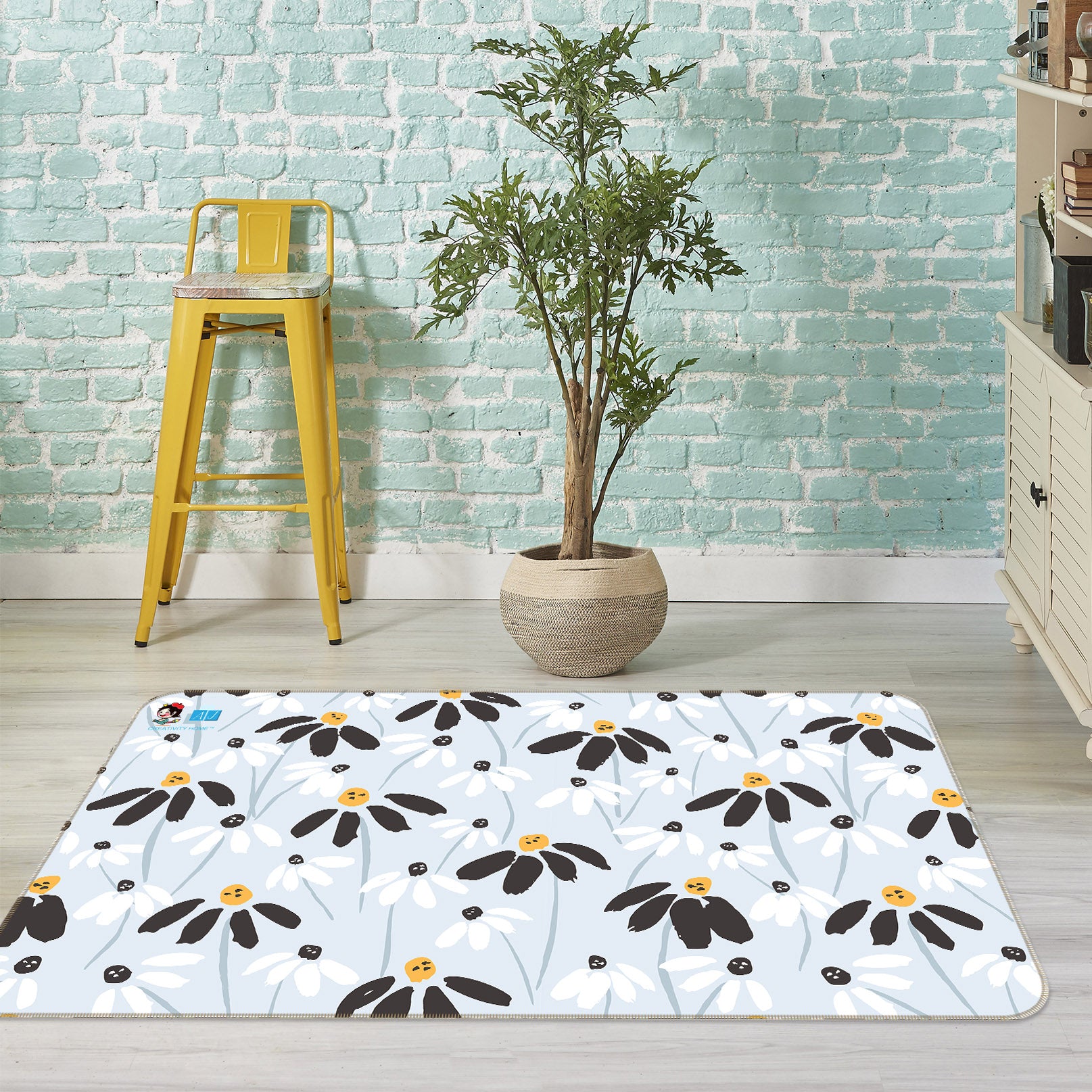 3D Black White Petal Flower 10767 Kashmira Jayaprakash Rug Non Slip Rug Mat