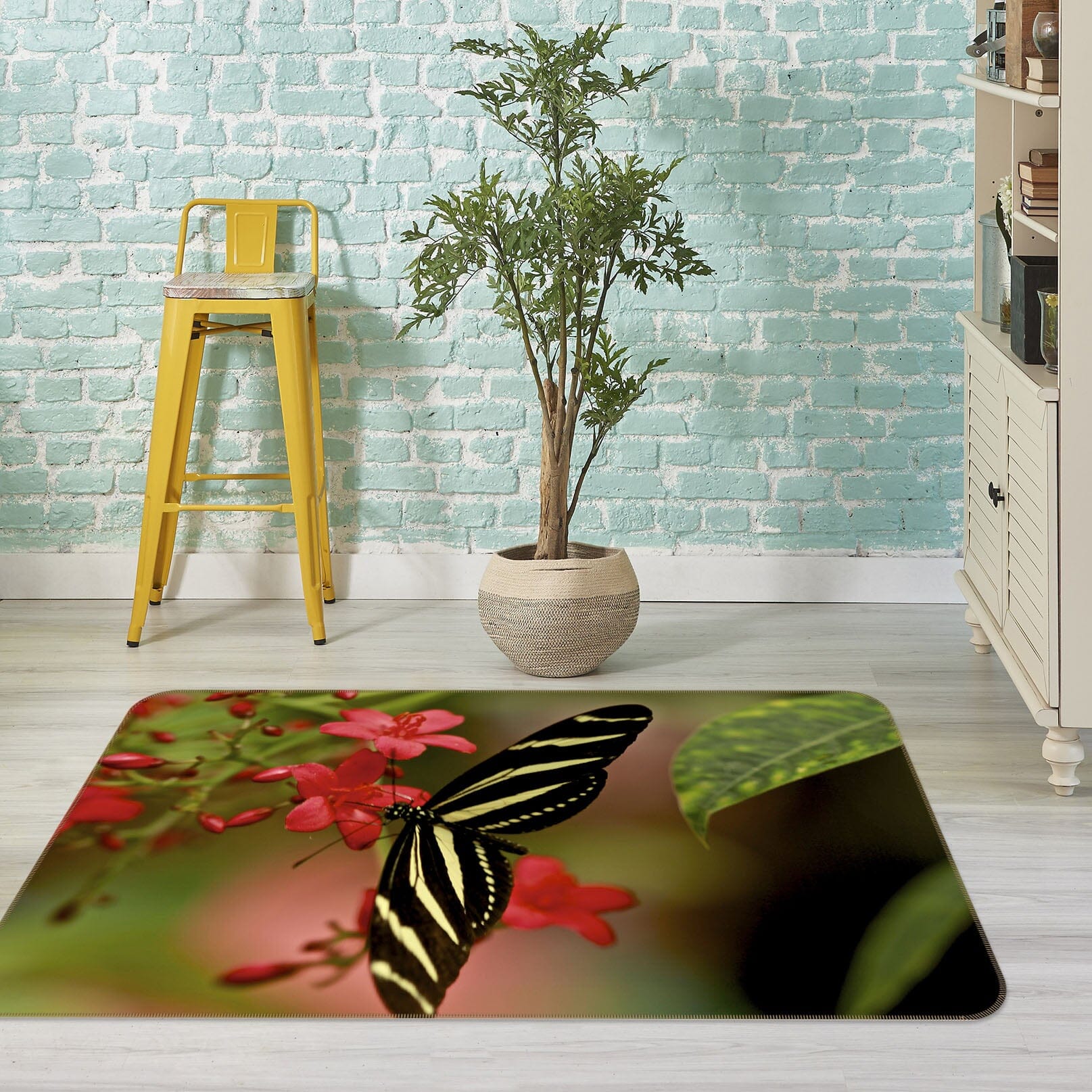 3D Zebra Longwing Butterfly 1133 Kathy Barefield Rug Non Slip Rug Mat Mat AJ Creativity Home 