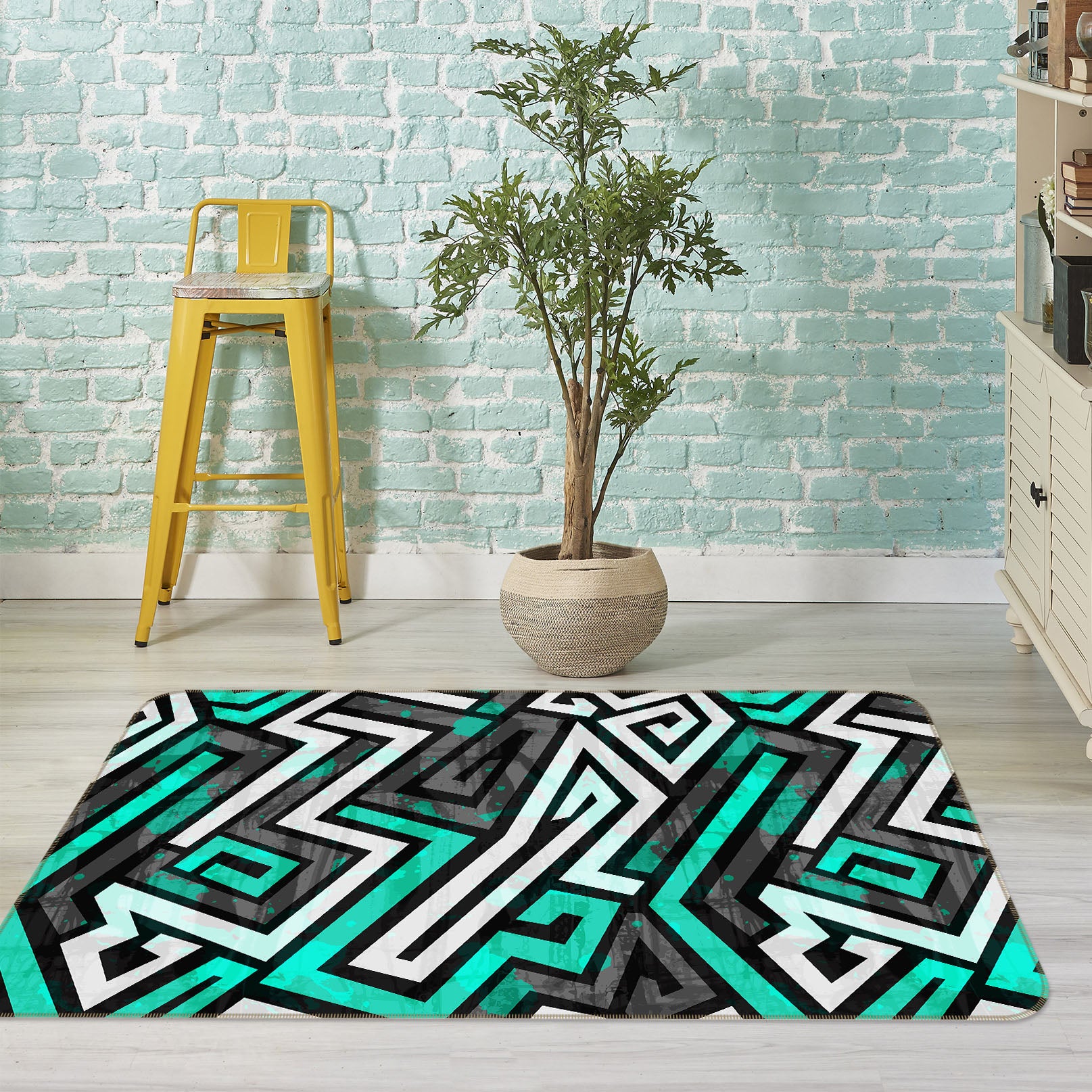 3D Green Curve 34106 Non Slip Rug Mat