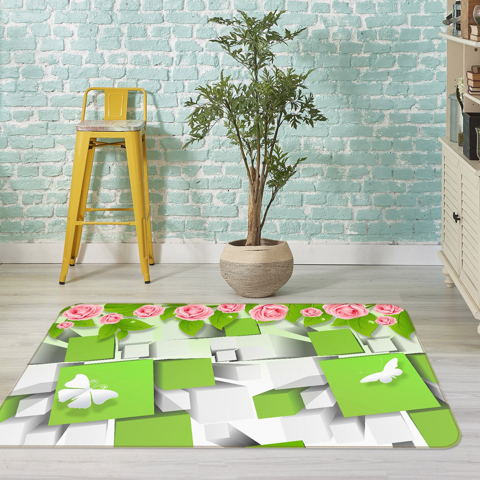 3D Square Butterfly 35159 Non Slip Rug Mat