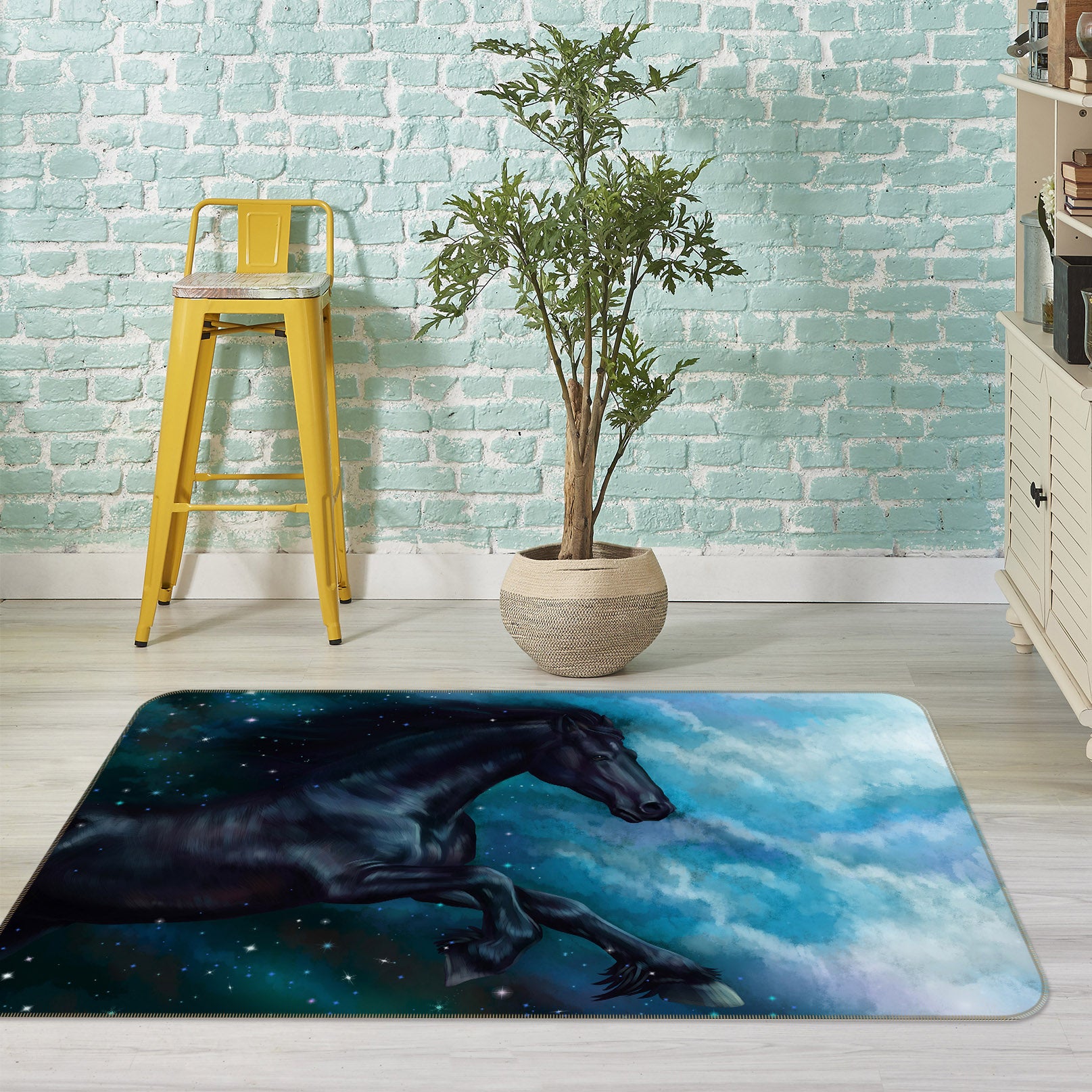 3D Black Horse Star 027 Animal Non Slip Rug Mat