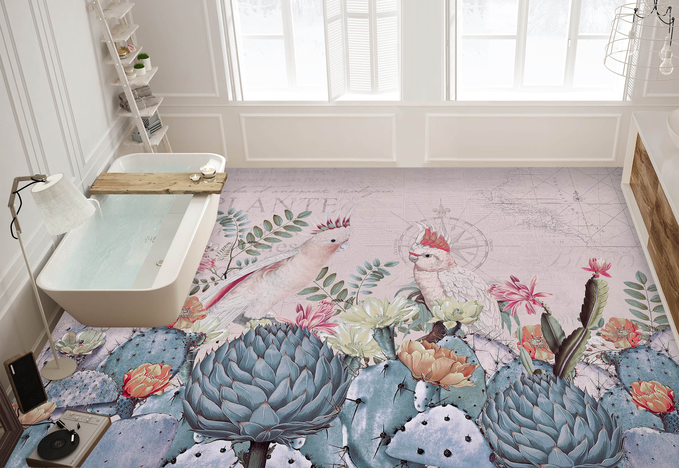 3D Cactus Flower Bush Parrot 104141 Andrea Haase Floor Mural