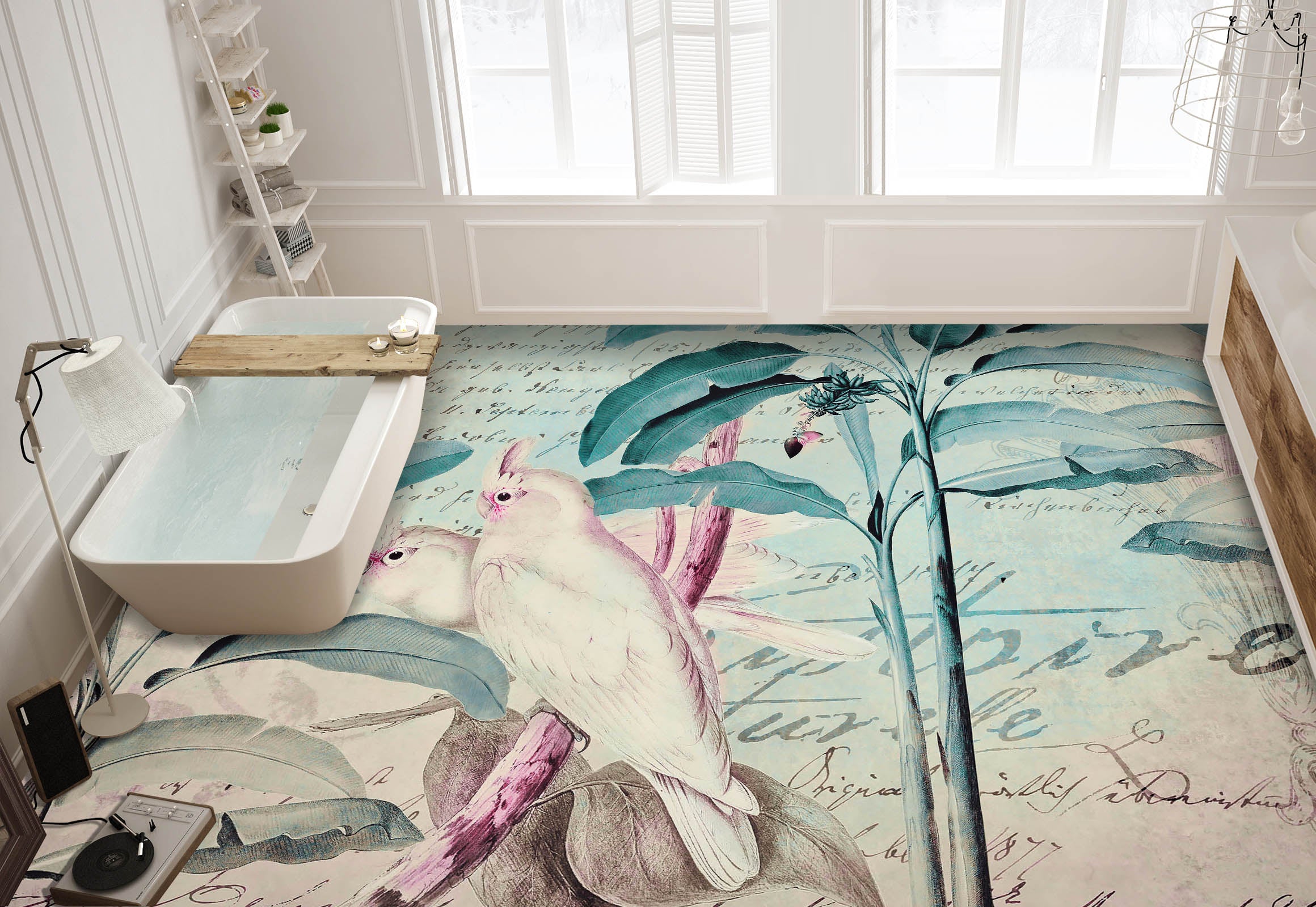 3D Leaves White Parrot 104162 Andrea Haase Floor Mural