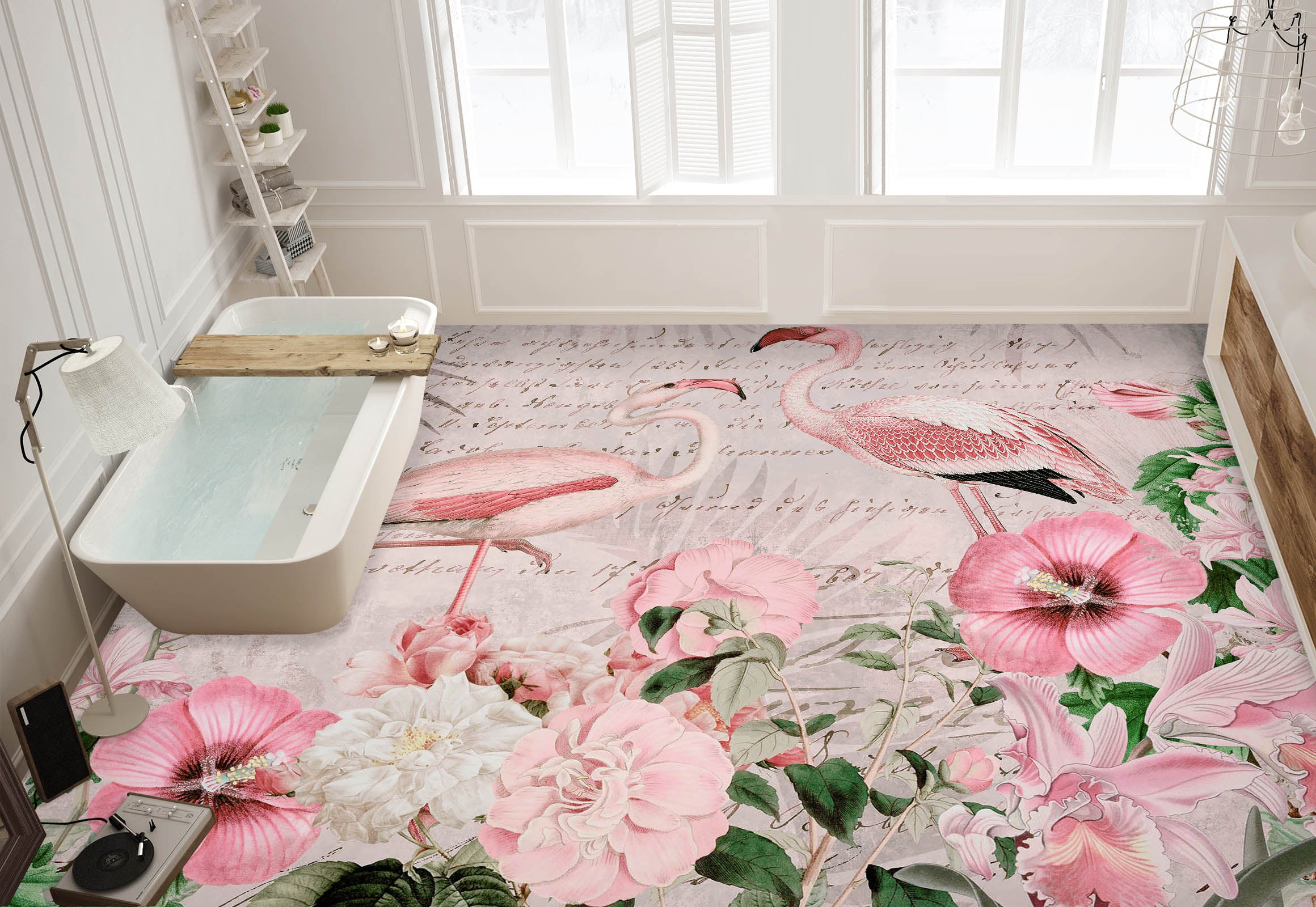 3D Pink Flower Flamingo 104143 Andrea Haase Floor Mural