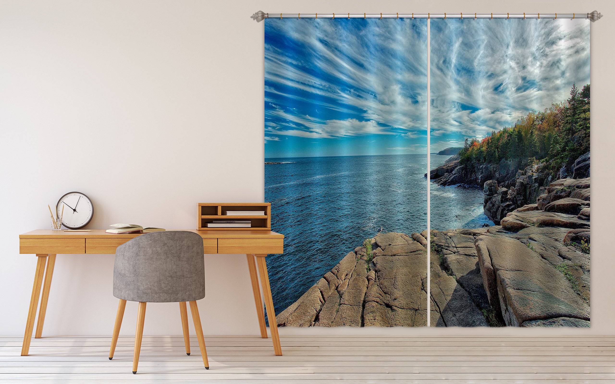 3D Big Rocks Sea 61213 Kathy Barefield Curtain Curtains Drapes