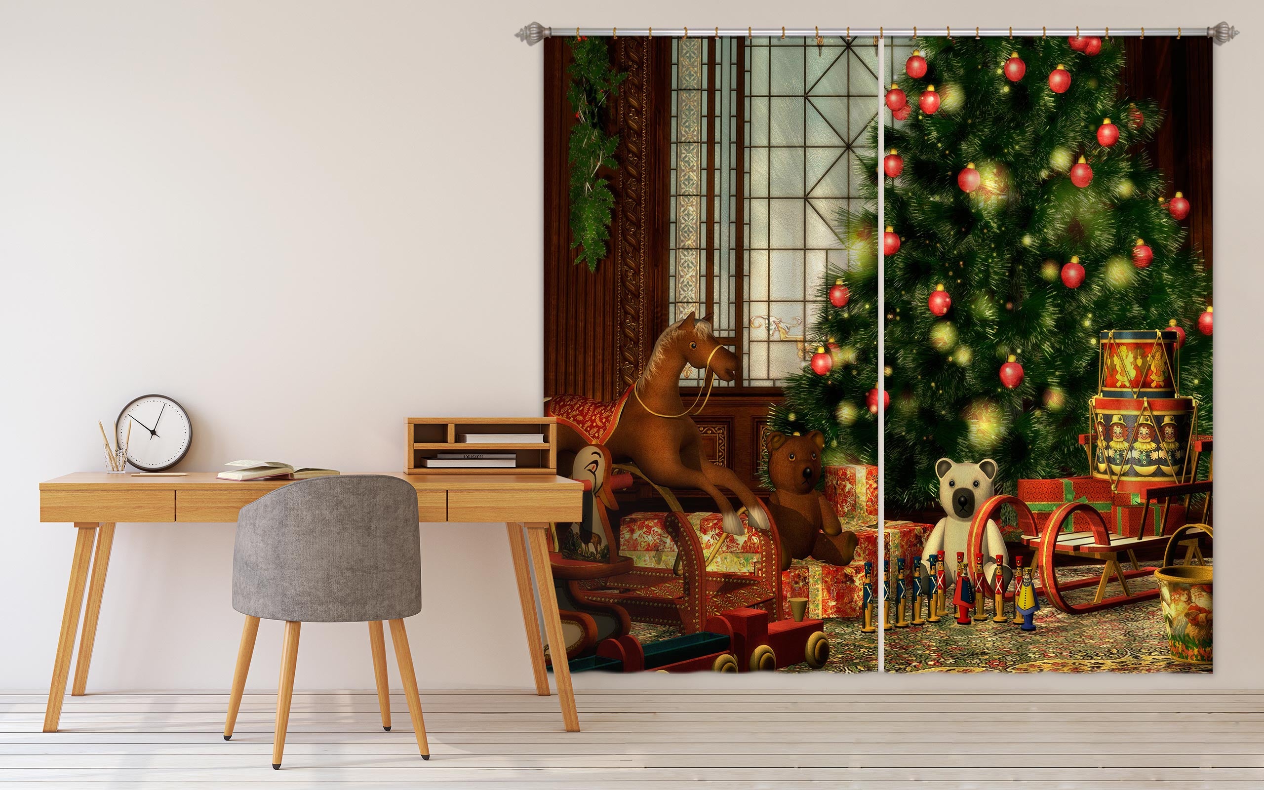3D Tree Trojan Horse 52003 Christmas Curtains Drapes Xmas
