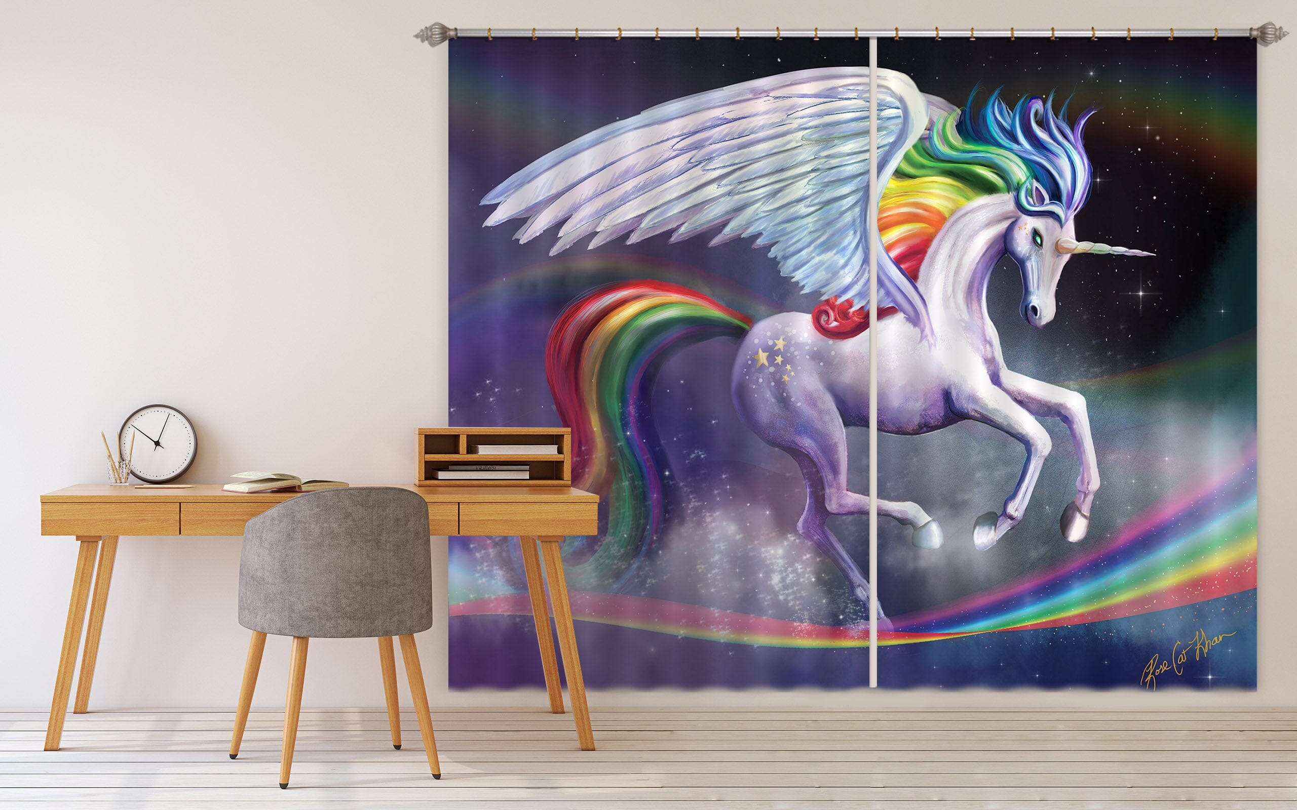 3D Winged Unicorn 116 Rose Catherine Khan Curtain Curtains Drapes Curtains AJ Creativity Home 