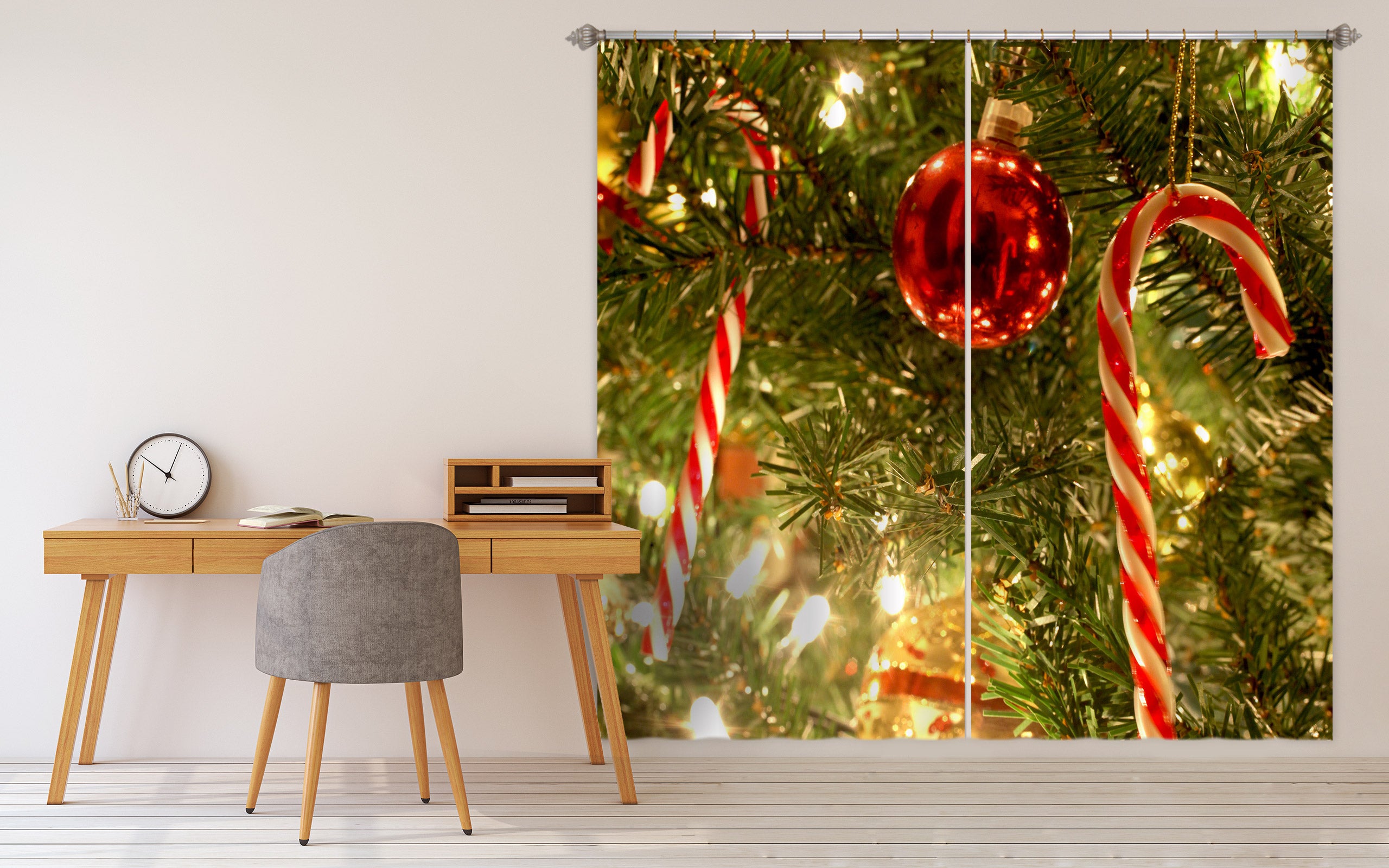 3D Candy Cane Red Ball 52066 Christmas Curtains Drapes Xmas