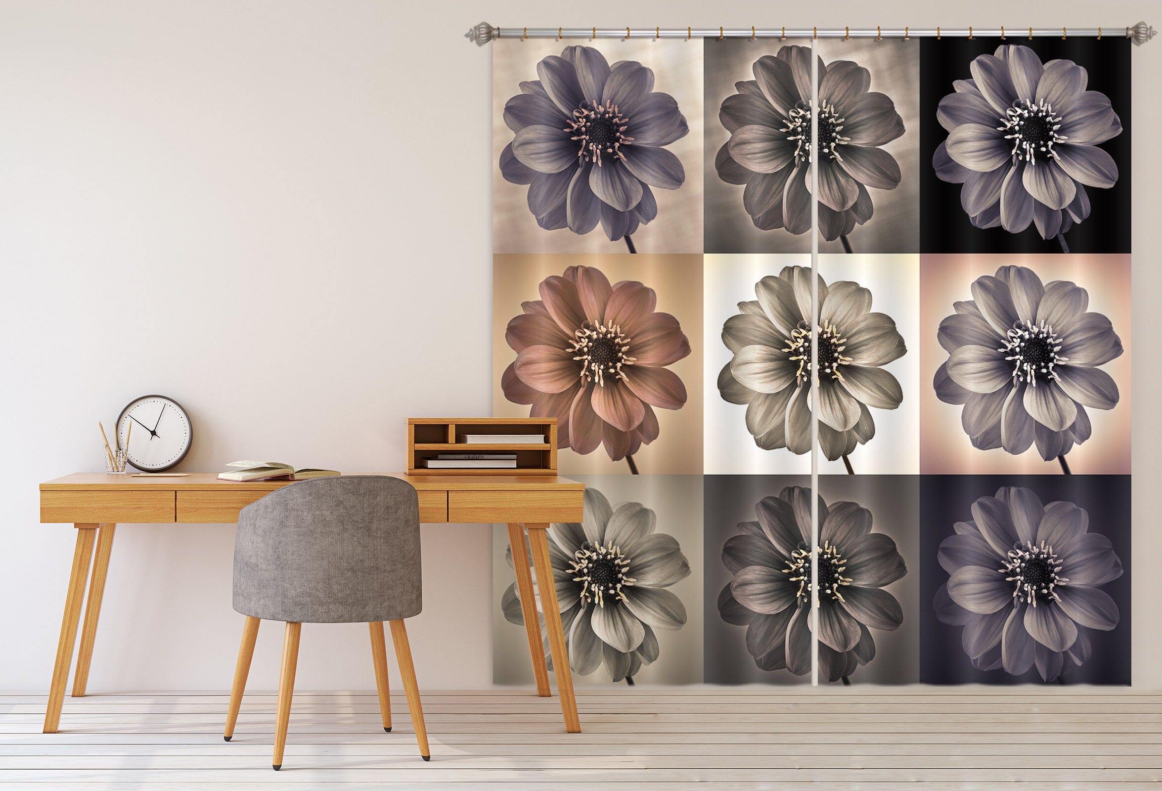 3D Grey Flowers 211 Assaf Frank Curtain Curtains Drapes Curtains AJ Creativity Home 