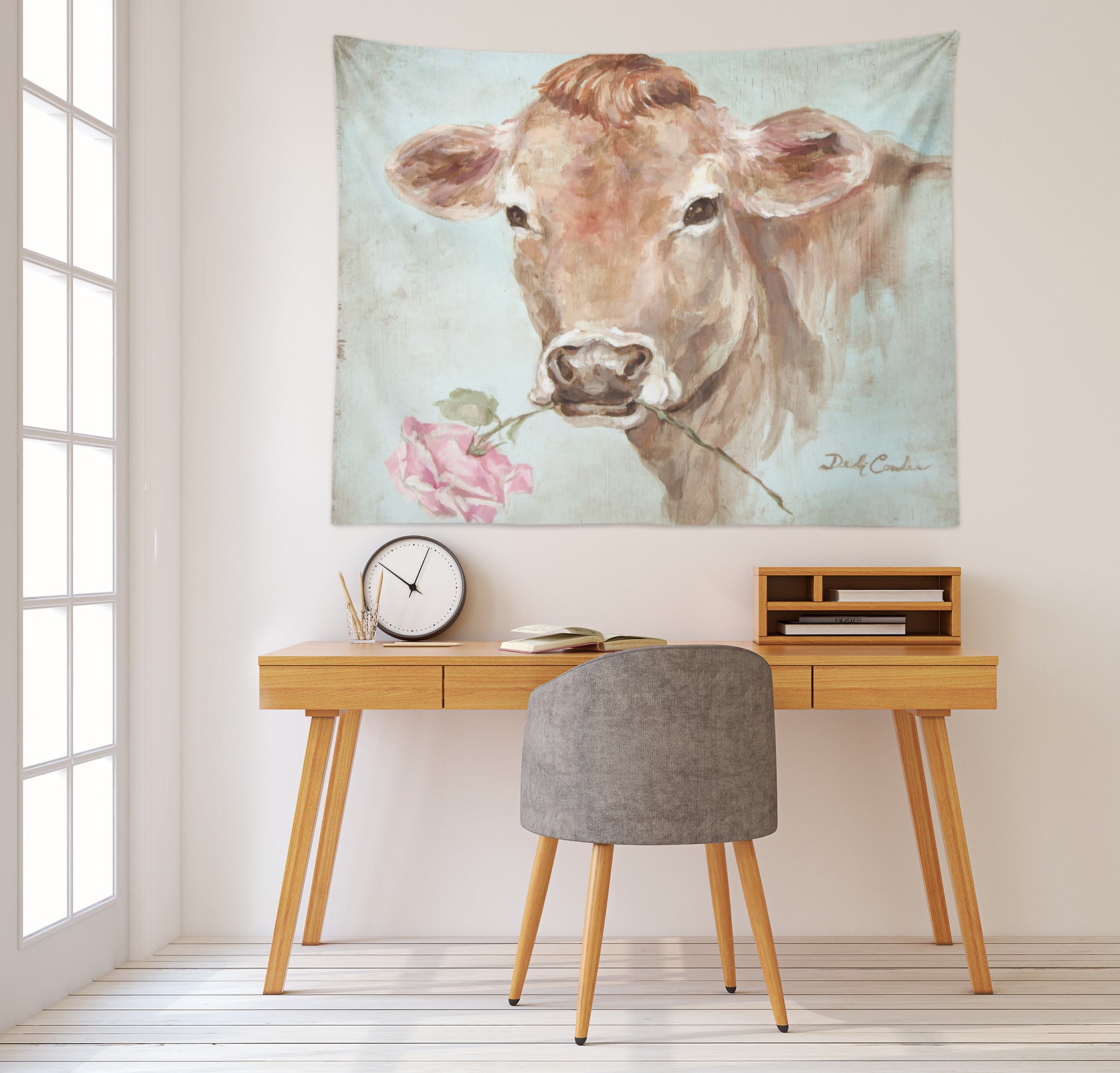 3D Animal Cow Rose 7803 Debi Coules Tapestry Hanging Cloth Hang