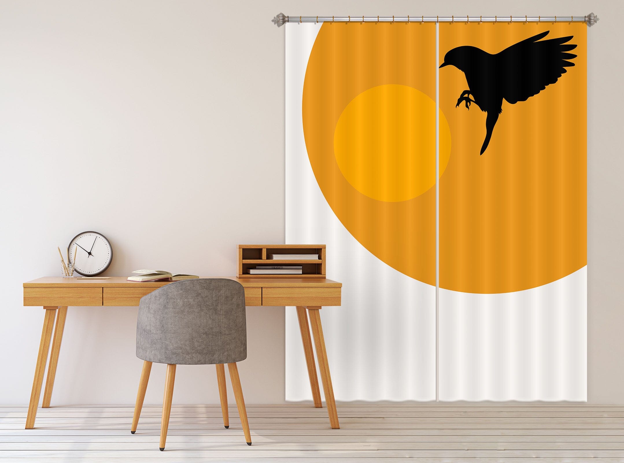 3D Yellow Sun Bird 1118 Boris Draschoff Curtain Curtains Drapes Curtains AJ Creativity Home 