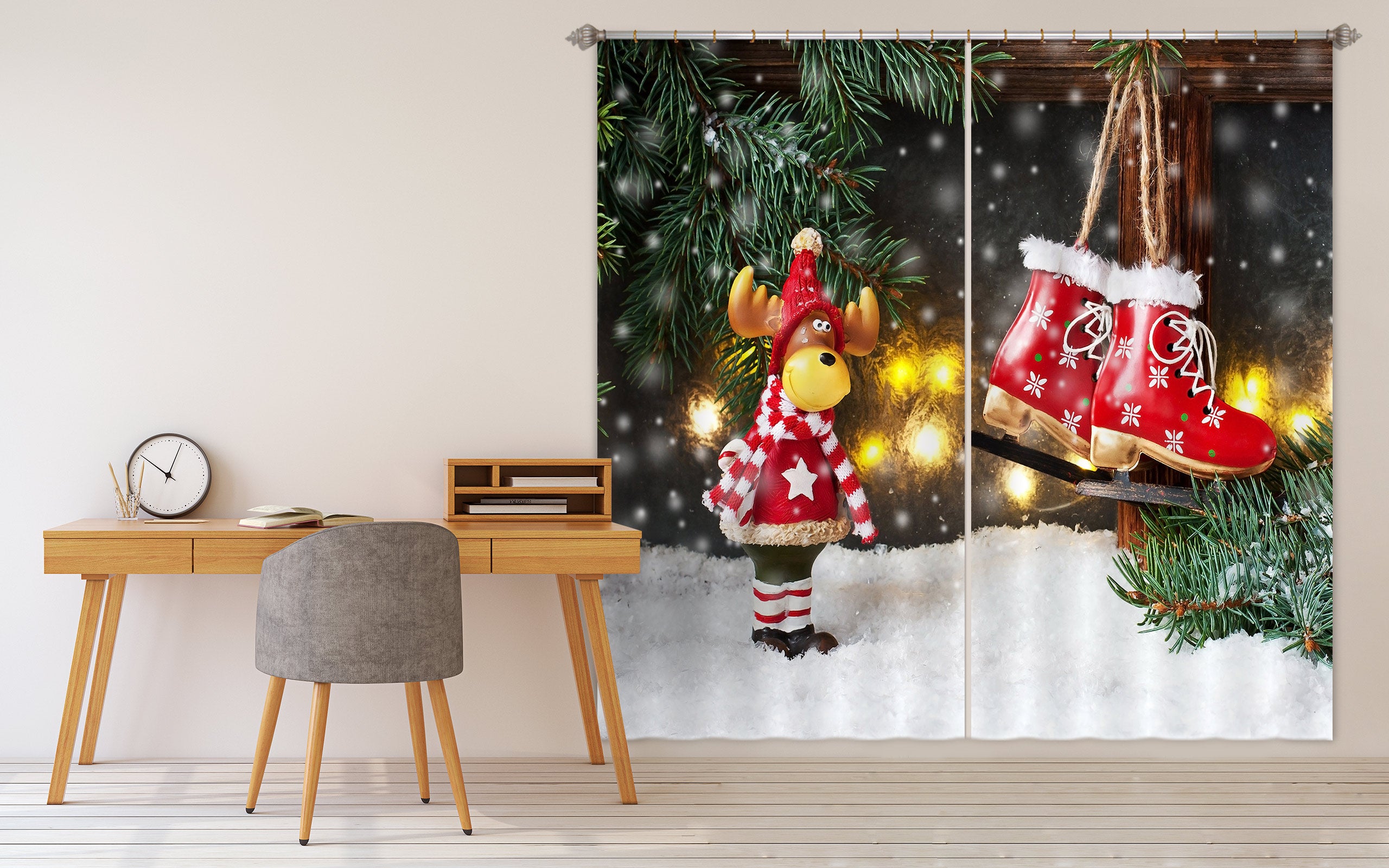 3D Deer Snowshoe 52101 Christmas Curtains Drapes Xmas