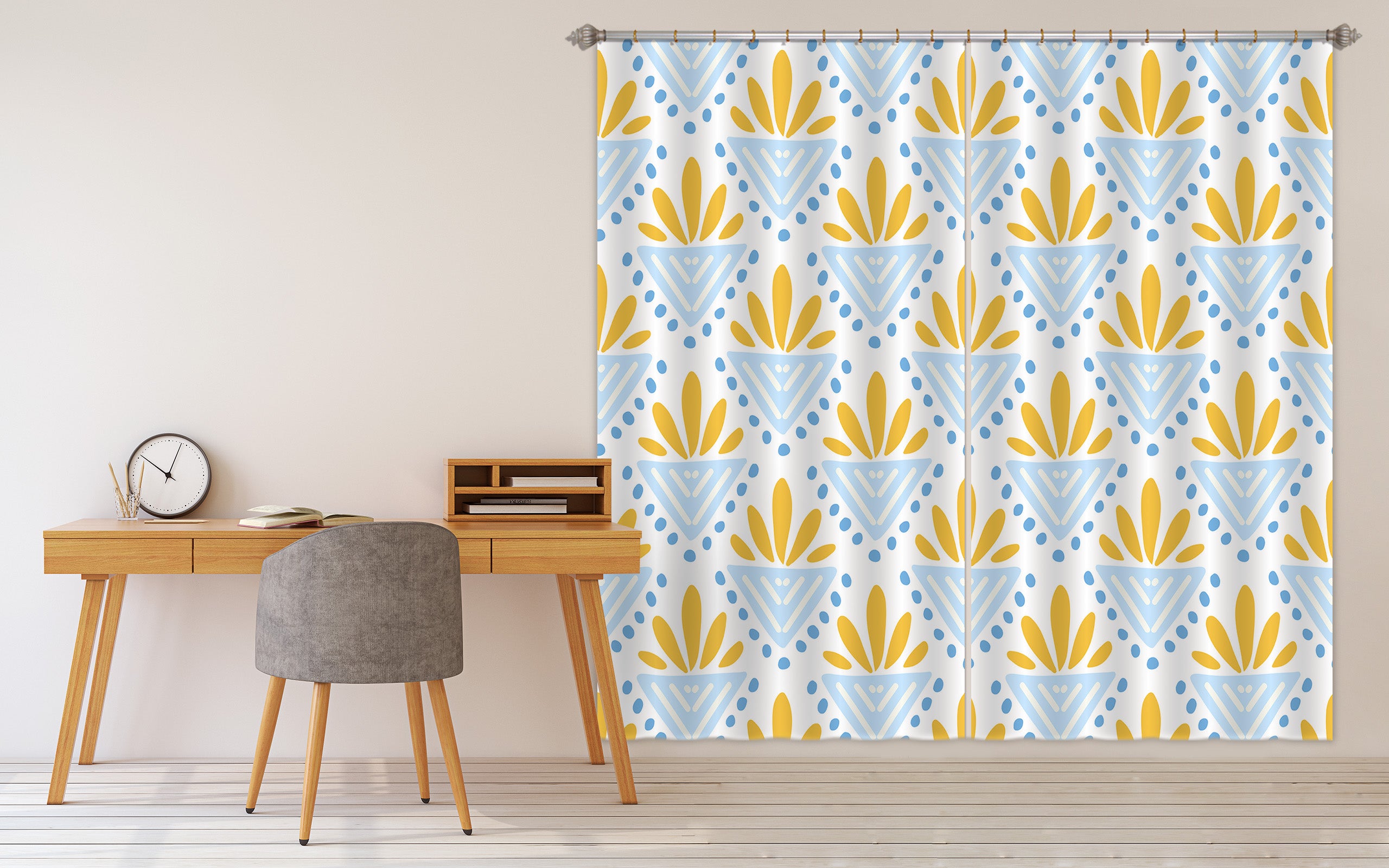3D Blue Yellow Pattern 11151 Kashmira Jayaprakash Curtain Curtains Drapes